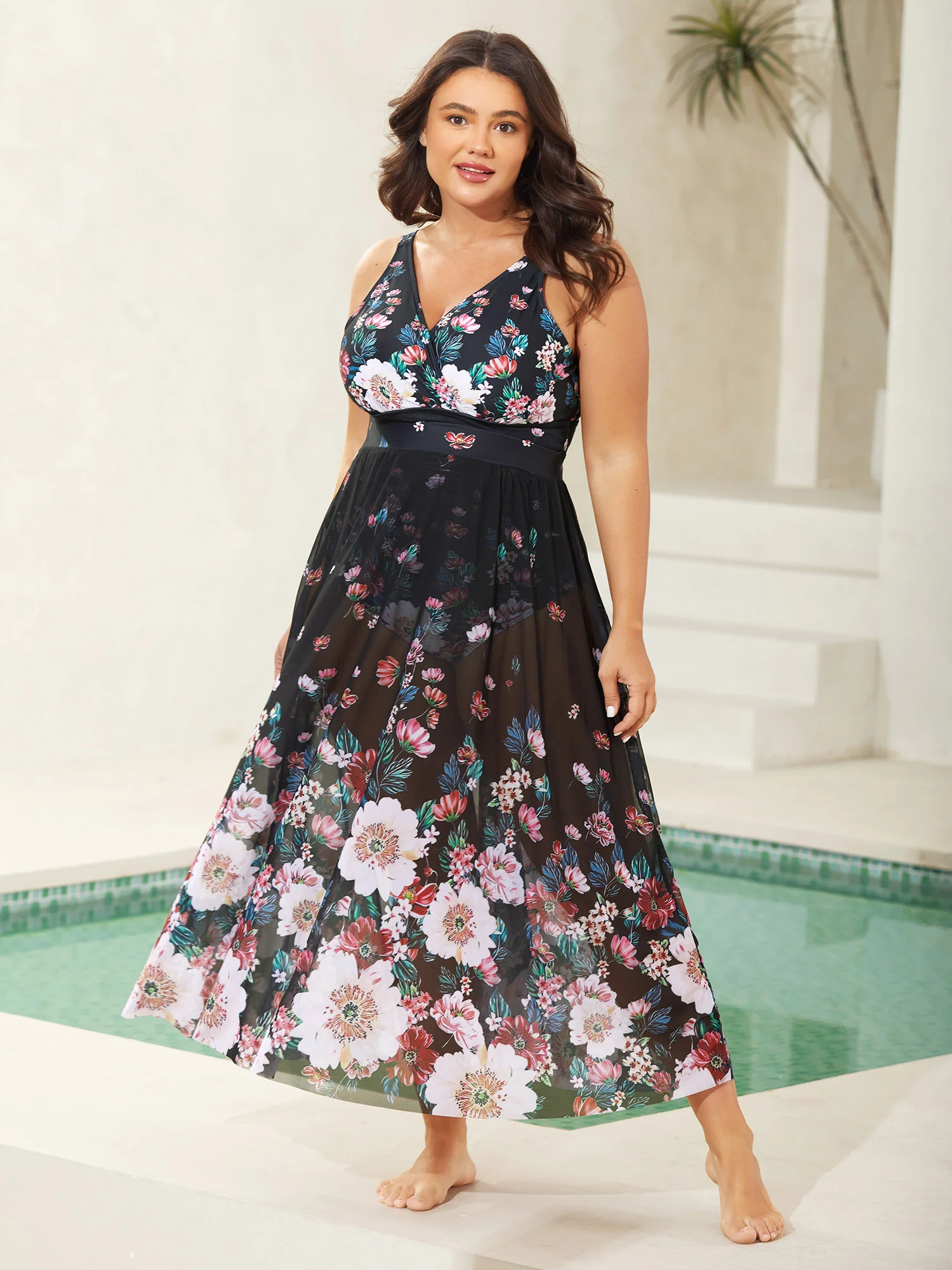 Two-Piece Floral Print Sarong, Swimsuit