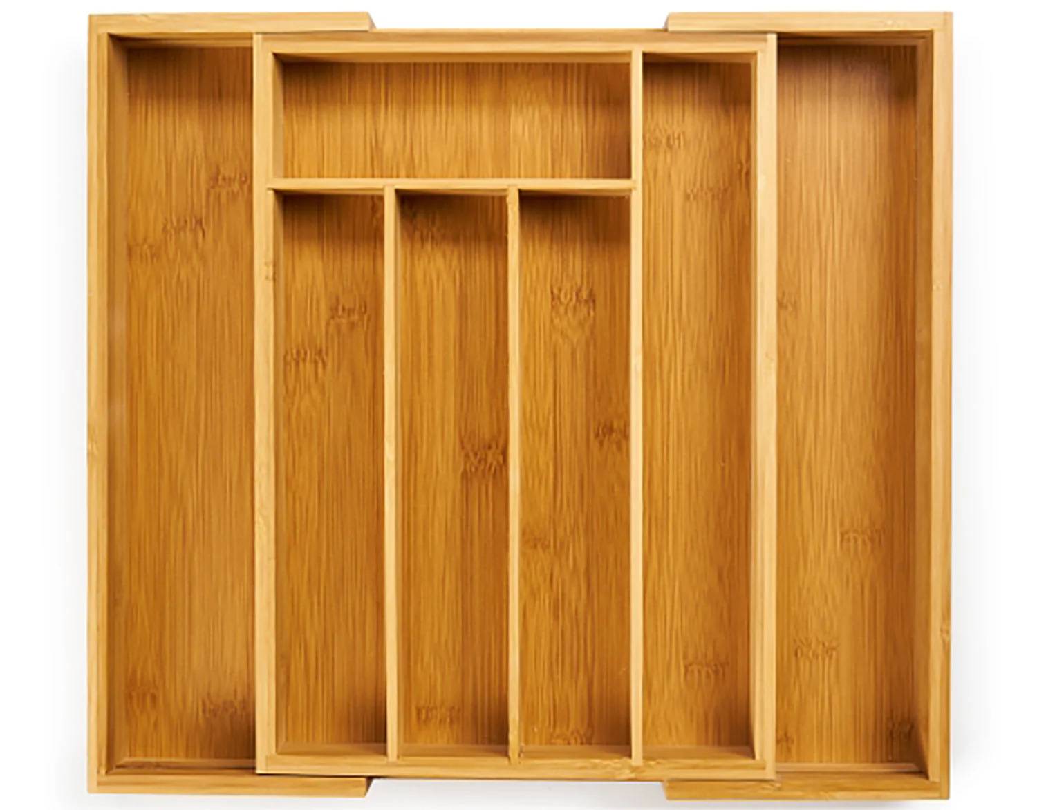 Bamboo Expandable 7-Compartment Cutlery Tray & Drawer Organizer, 10x14x2 Inches