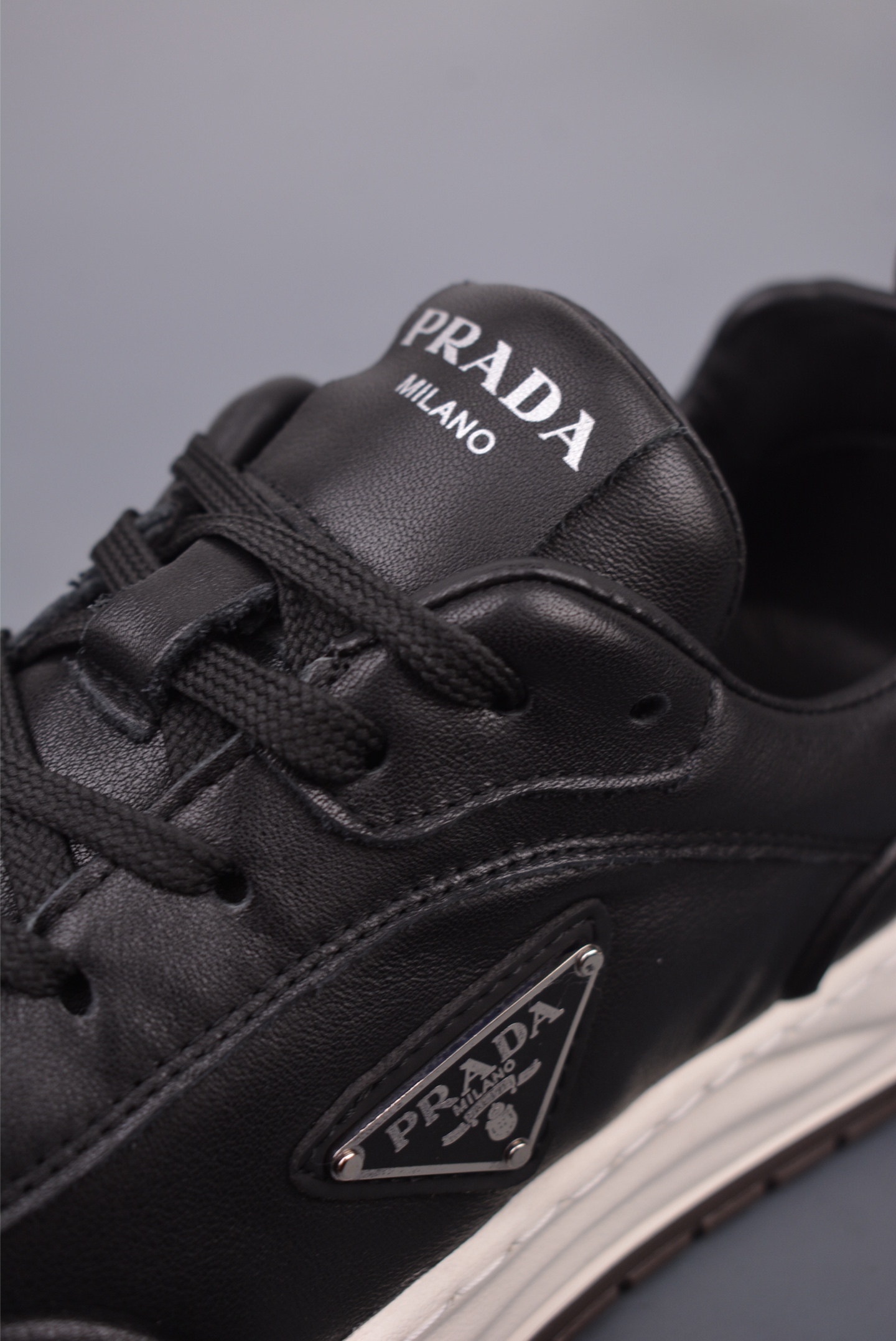 Prada PRAX 02 Triangle Logo Leather Sneakers Casual Sports Shoes Black Brown 3D989M_3LF5_FG000