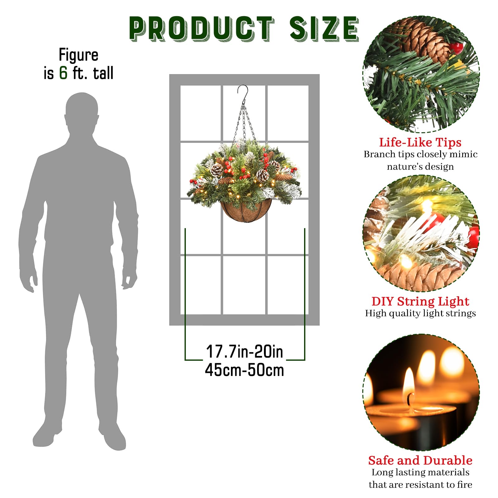 🔥Last Day 50% OFF🔥Pre-lit Artificial Christmas Hanging Basket - Flocked with Mixed Decorations and White LED Lights - Frosted Berry