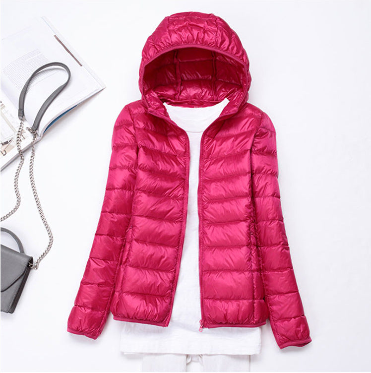 Ultra-light Women's Lightweight Stand Collar Hooded Down Jacket