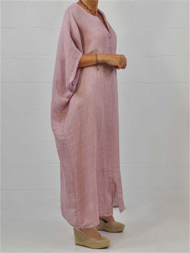 Oversize Notch Neck Woven Maxi Dress