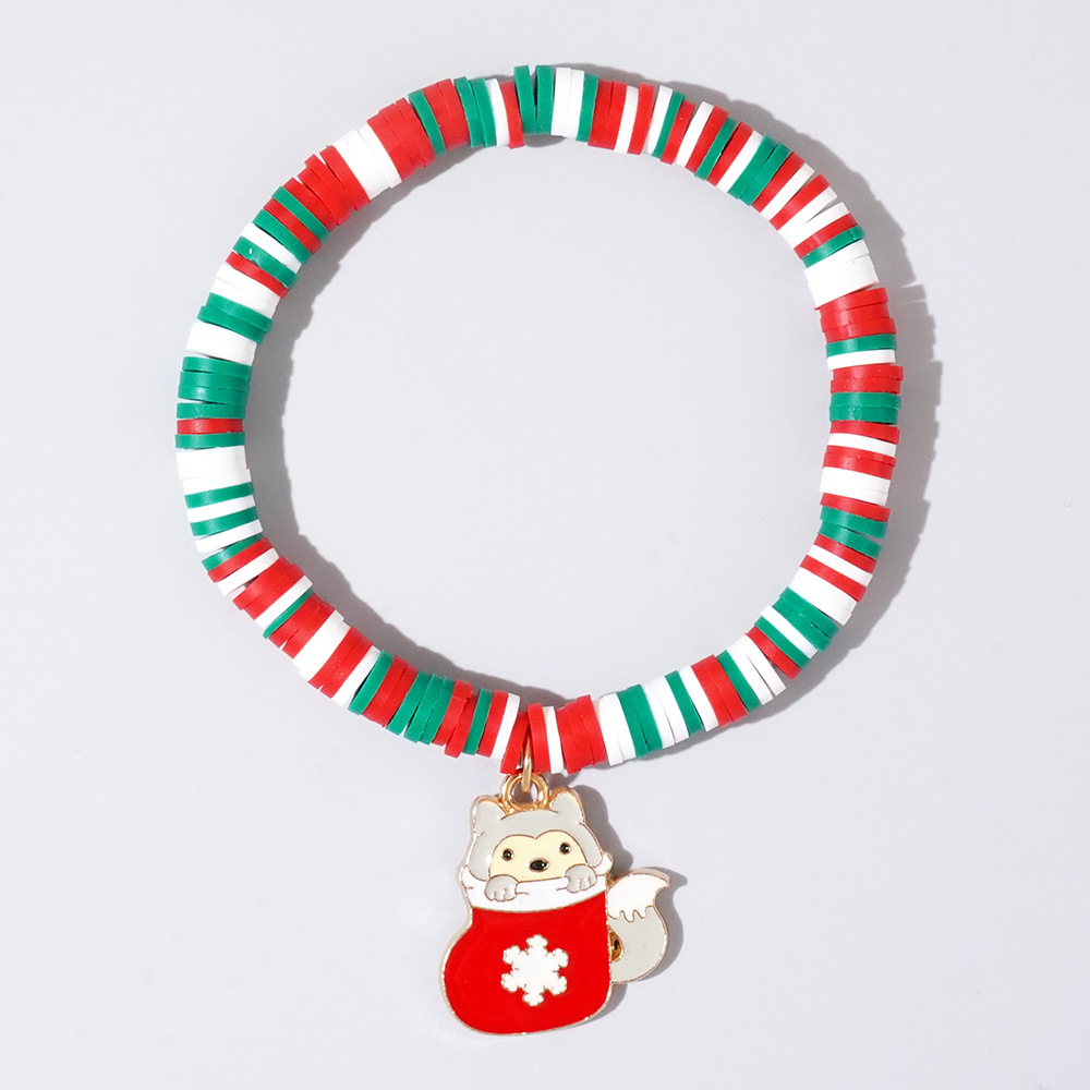 Christmas hand colored polymer clay beaded bracelet set gift