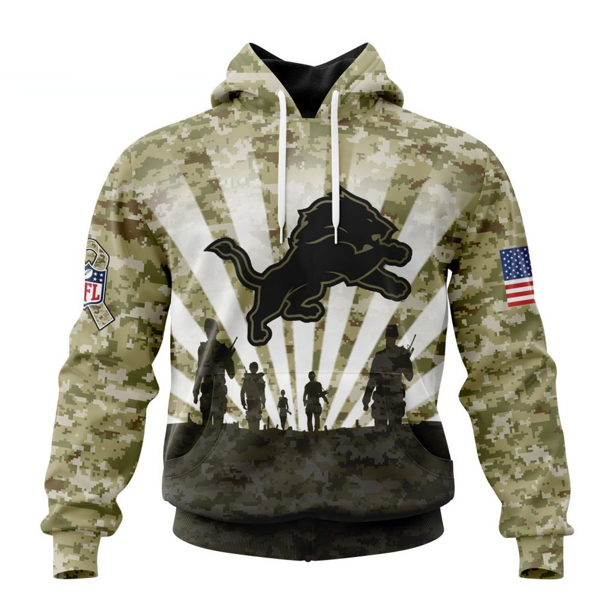 DETROIT LIONS 3D HOODIE HONOR VETERANS