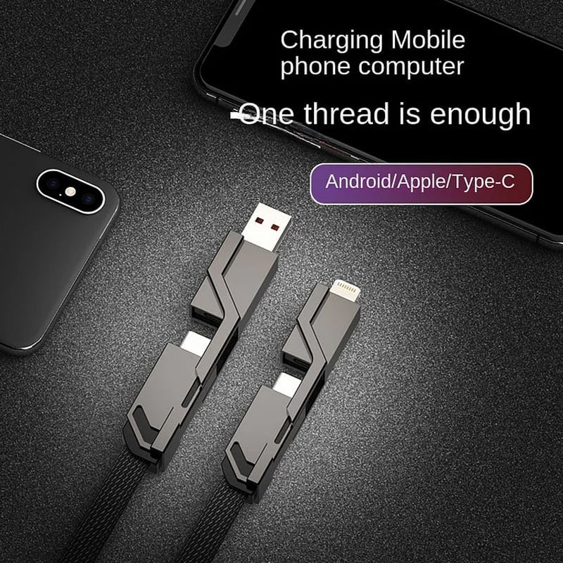 (🔥Last Day Promotion-SAVE 60% OFF)-4-in-1 Flat Braided Anti-tangle Charger Cable with Velcro