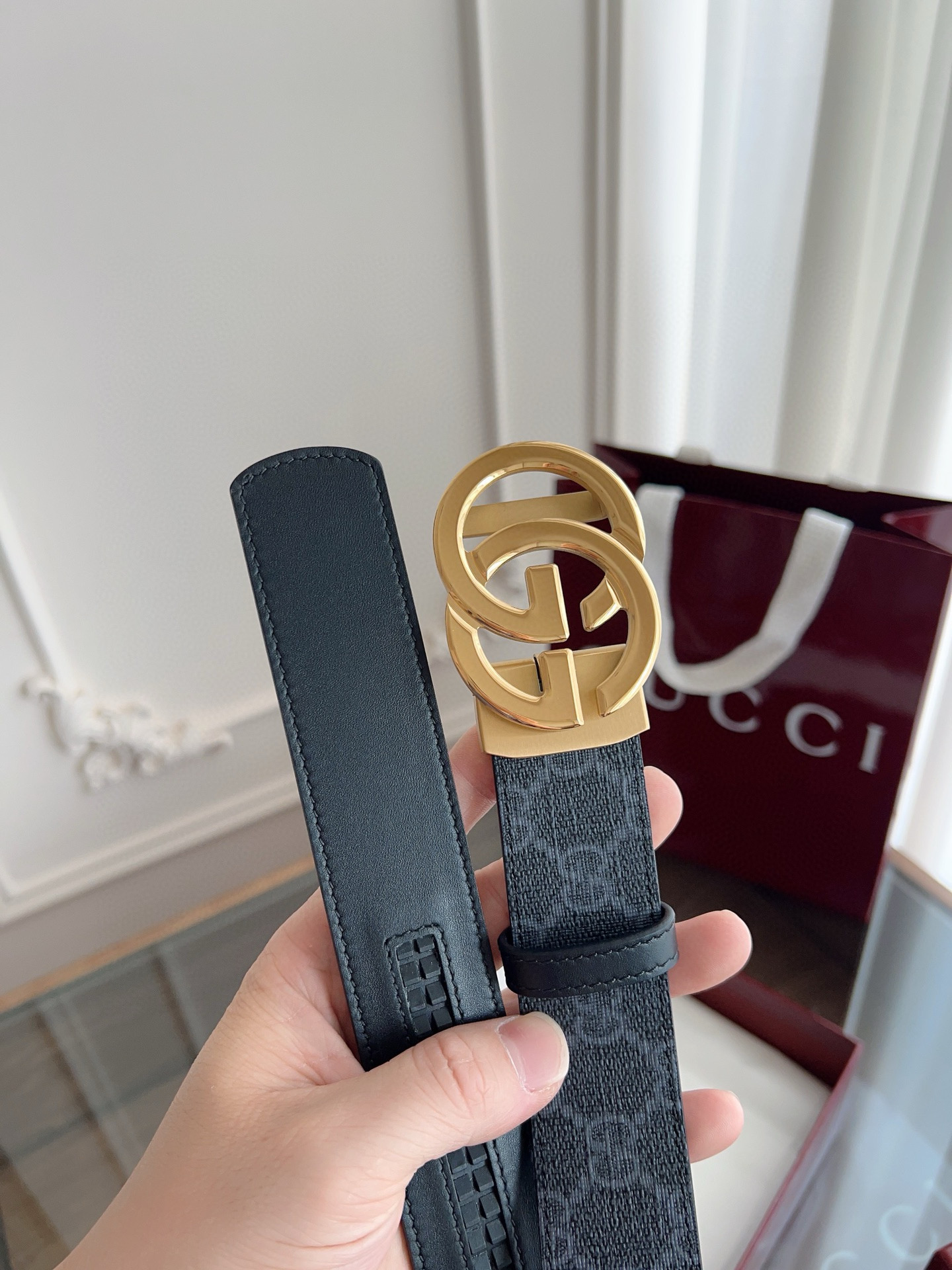 Gucci automatic smooth buckle double-sided cowhide belt width 3.5cm