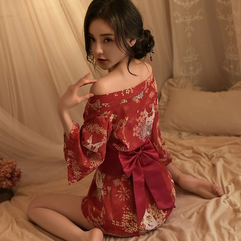 Vintage Kitty Flower Kimono Lingerie