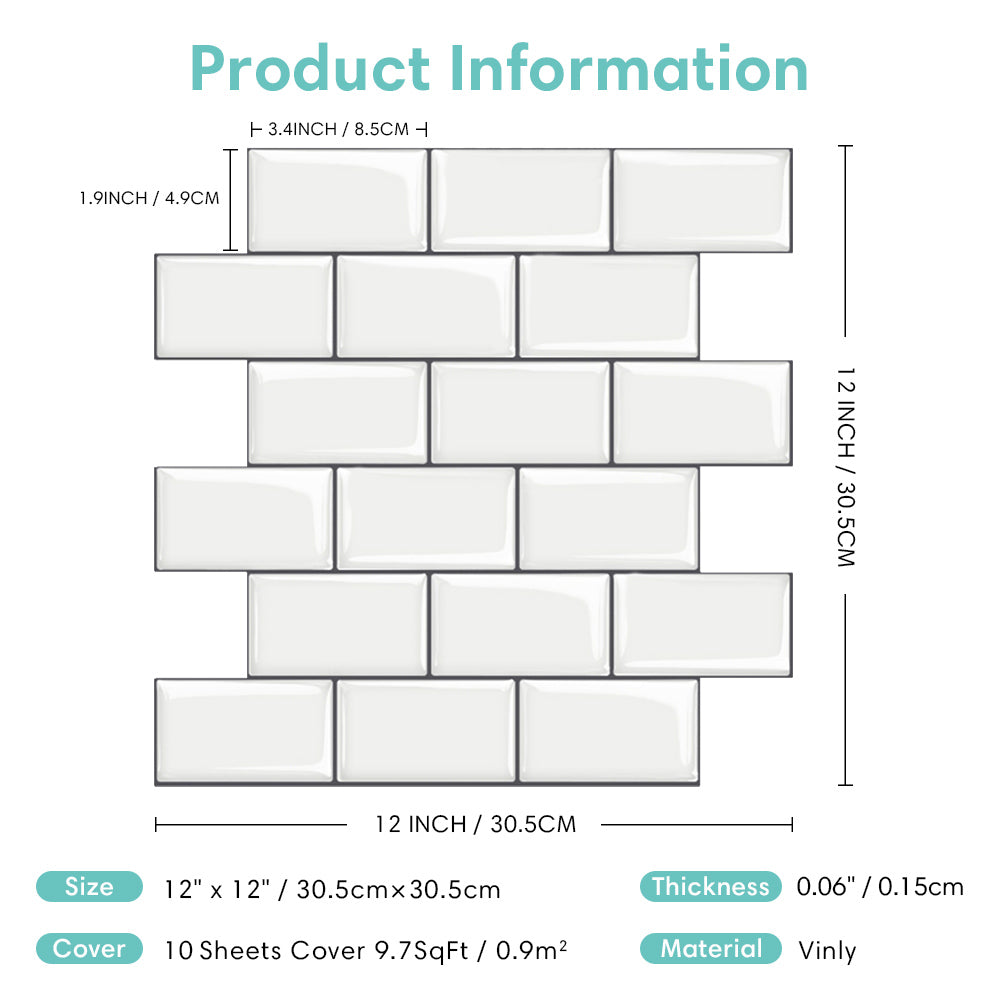 White Subway Peel and Stick Backsplash Tile - Thicker Design