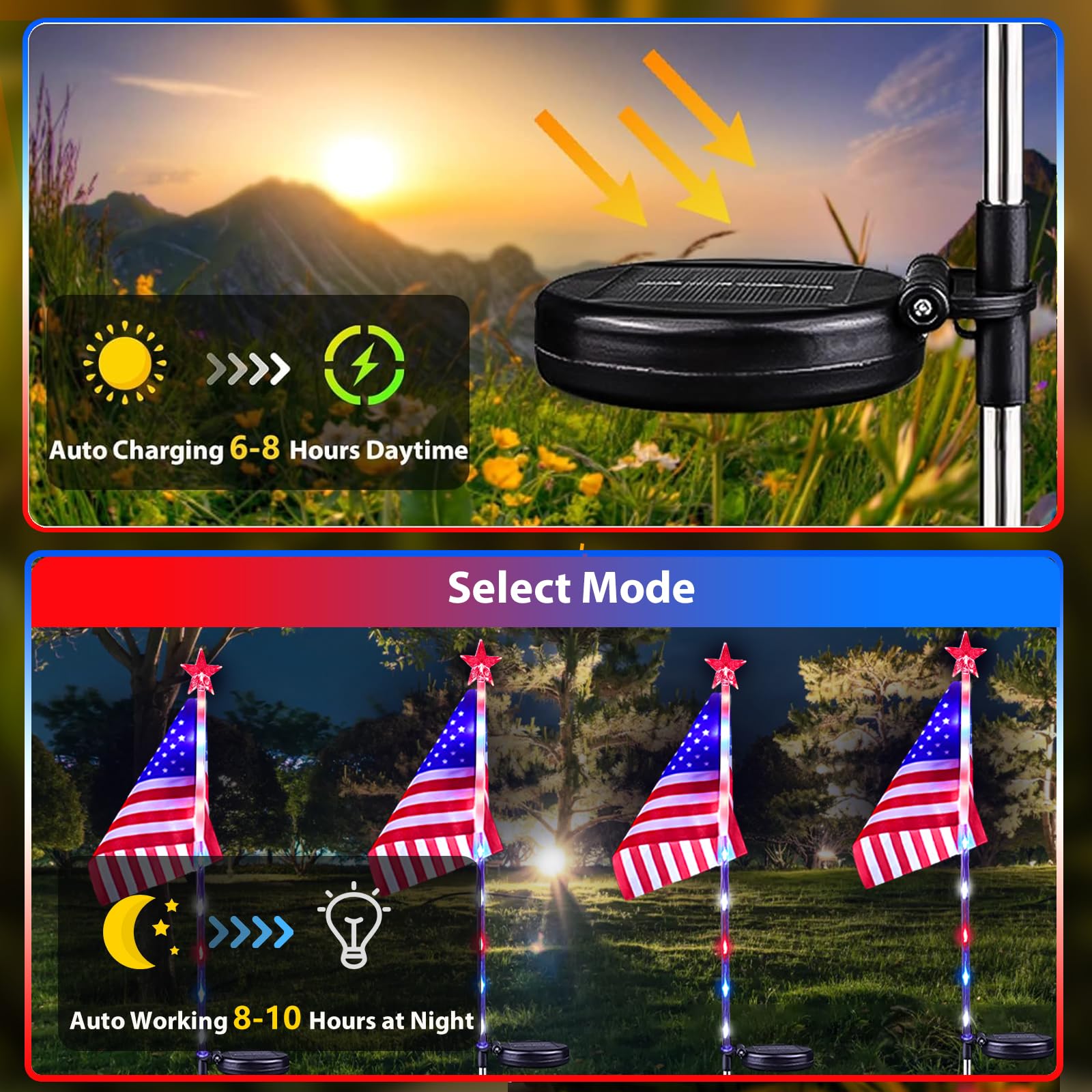 🔥Last Day 50% OFF🔥3PCS/SET(Each Only $9.99)--🇺🇸 American Flag Solar Lights