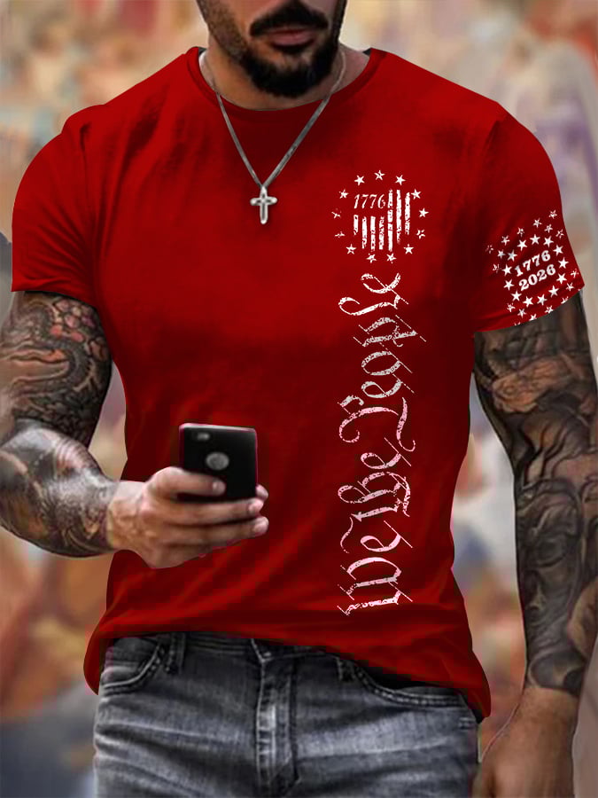 Men'S Retro 1776 - 2026 We the People American Flag Print T-Shirt