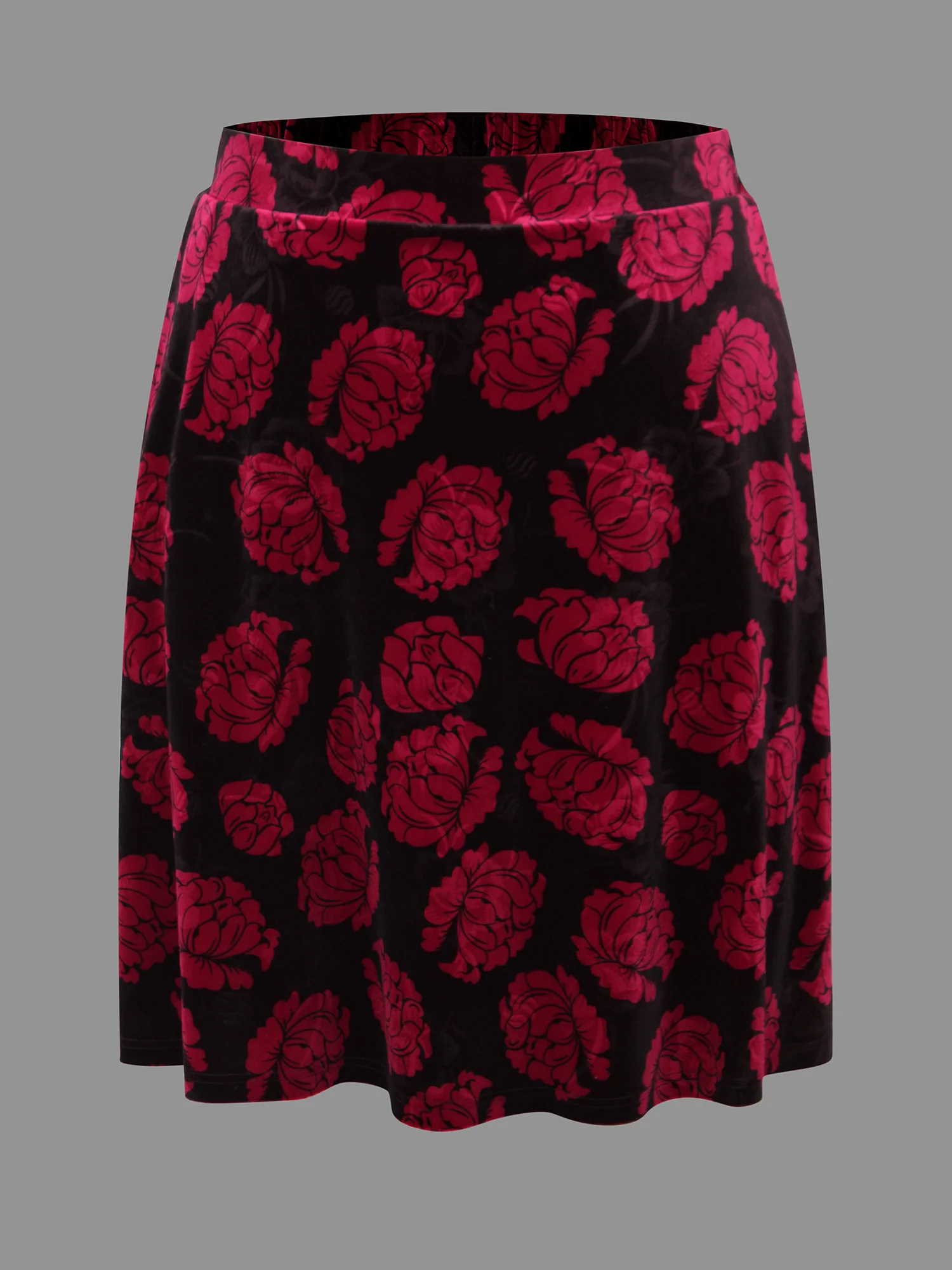 Velvet Floral Elastic Waist Skirt