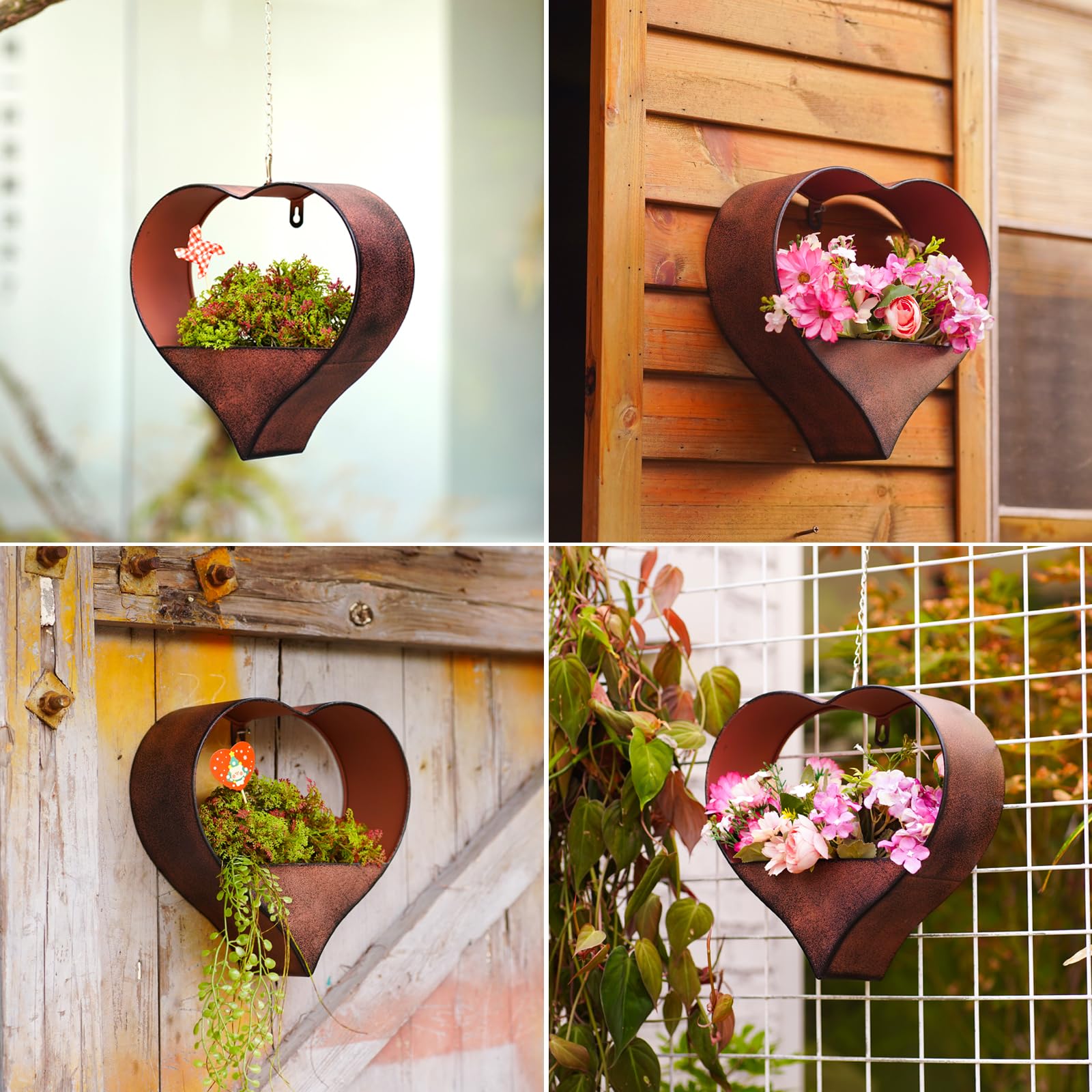 Metal Heart Shaped Hanging Planters for Indoor & Outdoor Plants