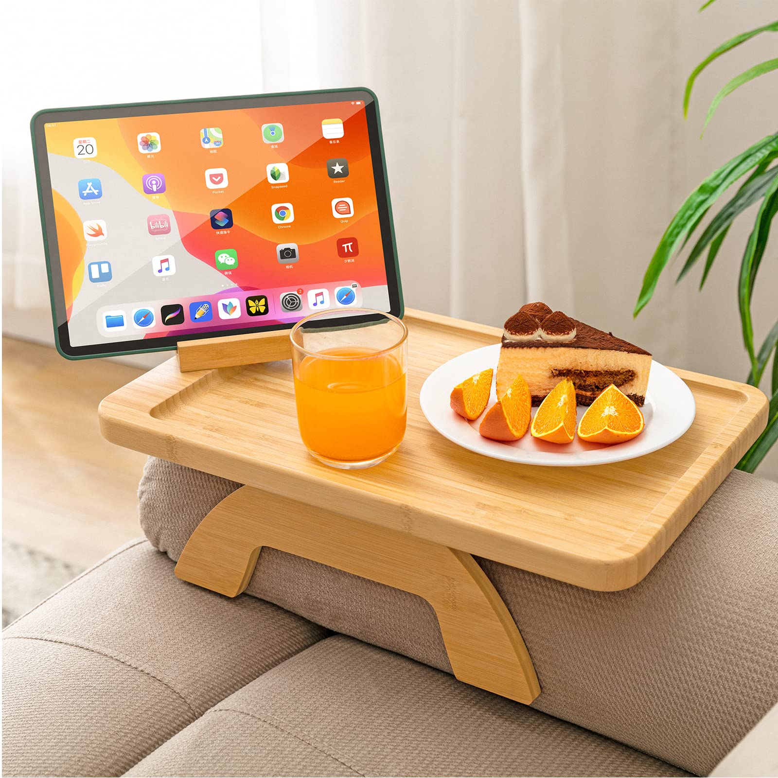 Foldable Couch Tray, Bamboo Sofa Clip on Side Table