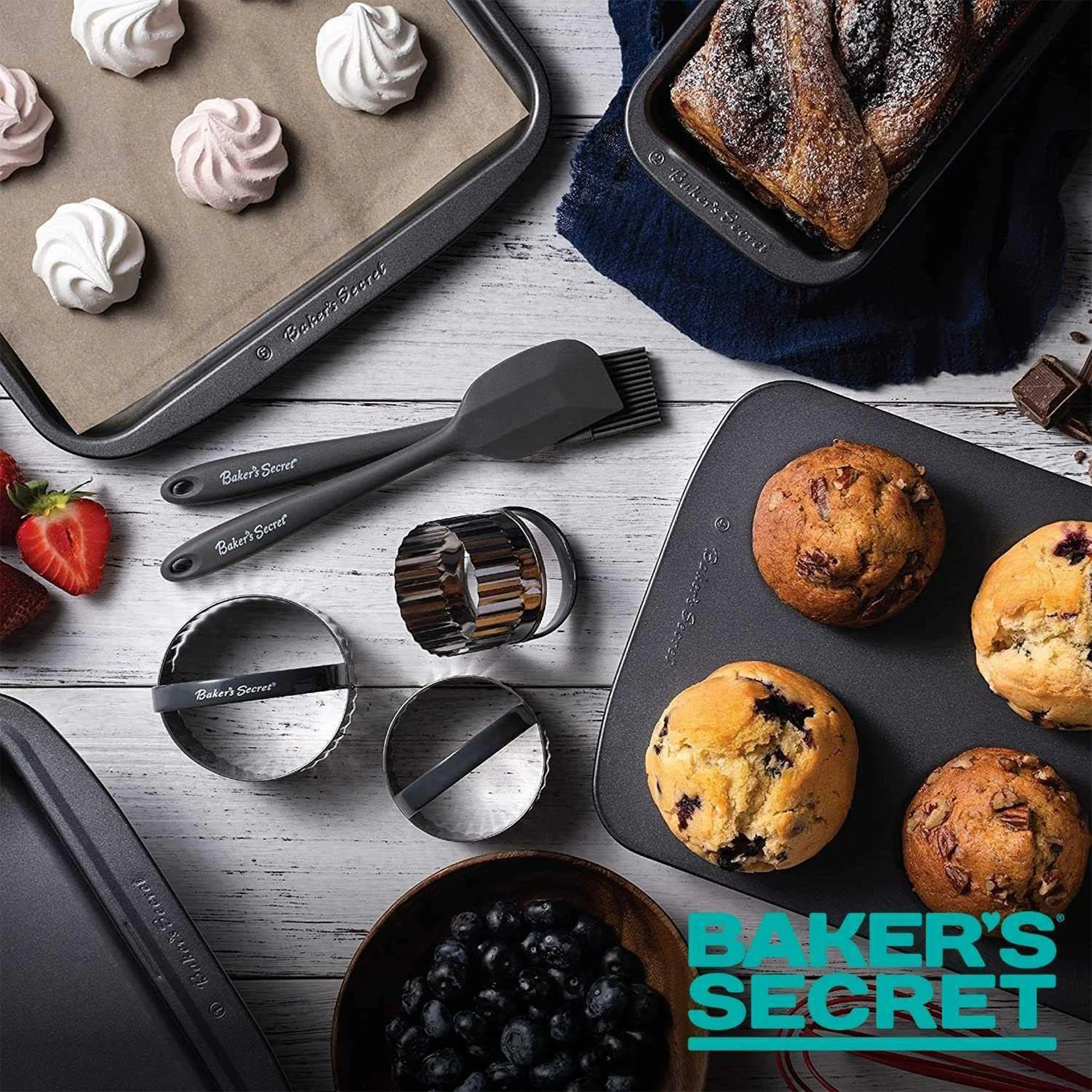 Baker..s Secret 5 Piece Essentials Non-Stick Steel Baking Set, Dark Gray