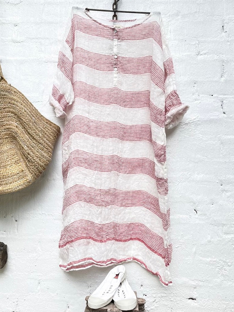 Stripe Color Matching Comfortable Casual Long Sleeved Midi Dress