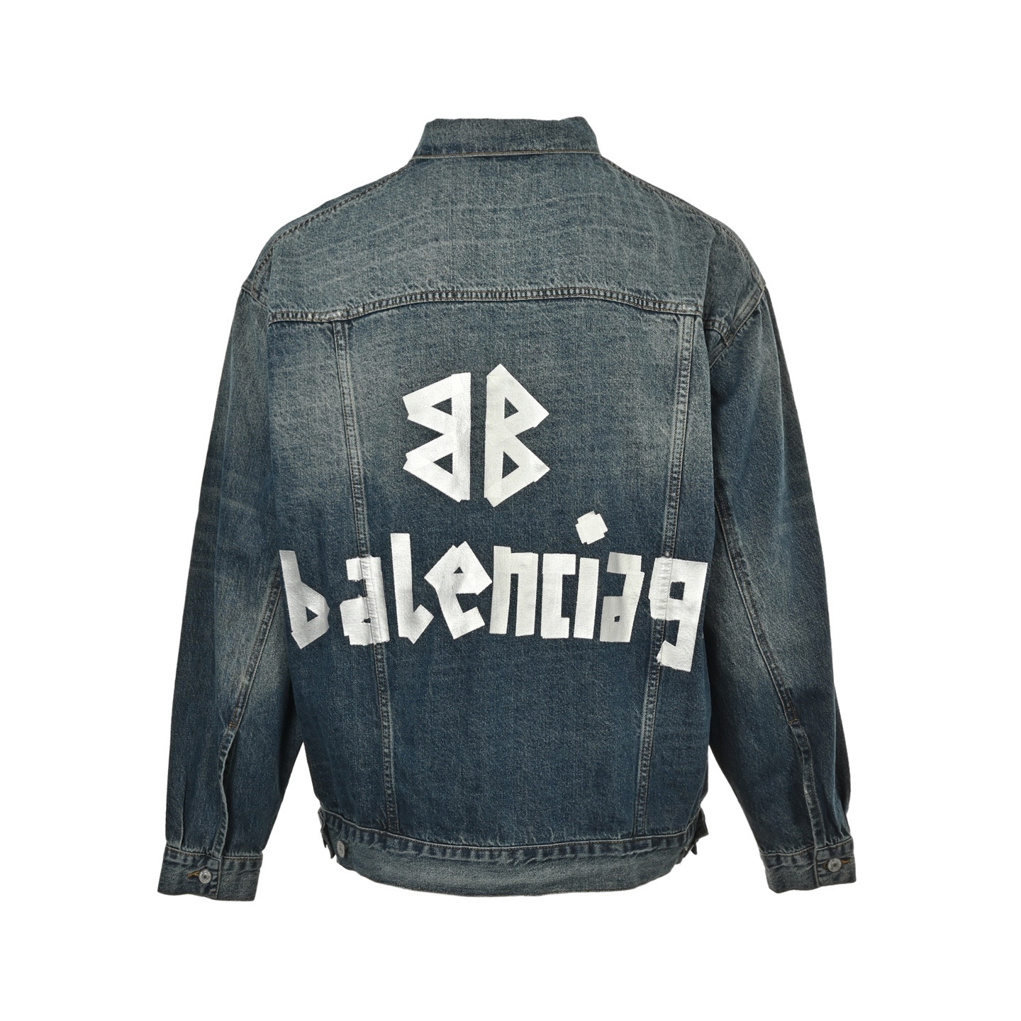 Balenciaga 25Fw blue denim jacket with silver tape print