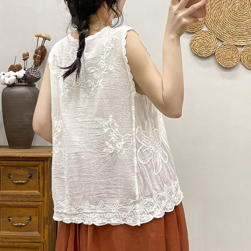 Vintage Plain Jacquard Weave Tank Top