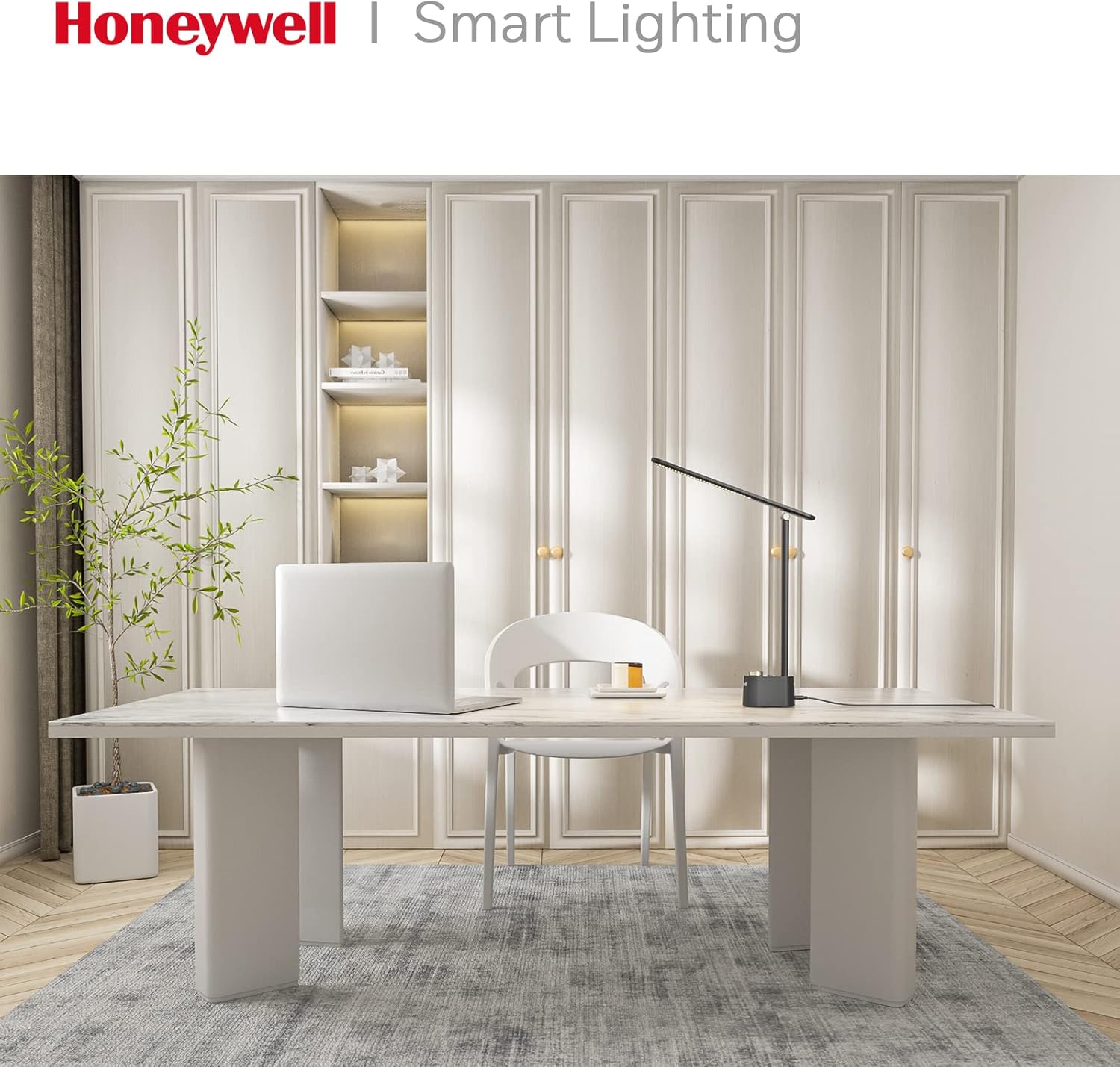 Honeywell Desk Lamp Home Office - LED Lighting with Charging Station A+C USB Port for Small Spaces Bedroom Reading Crafts HWT-H01 Black