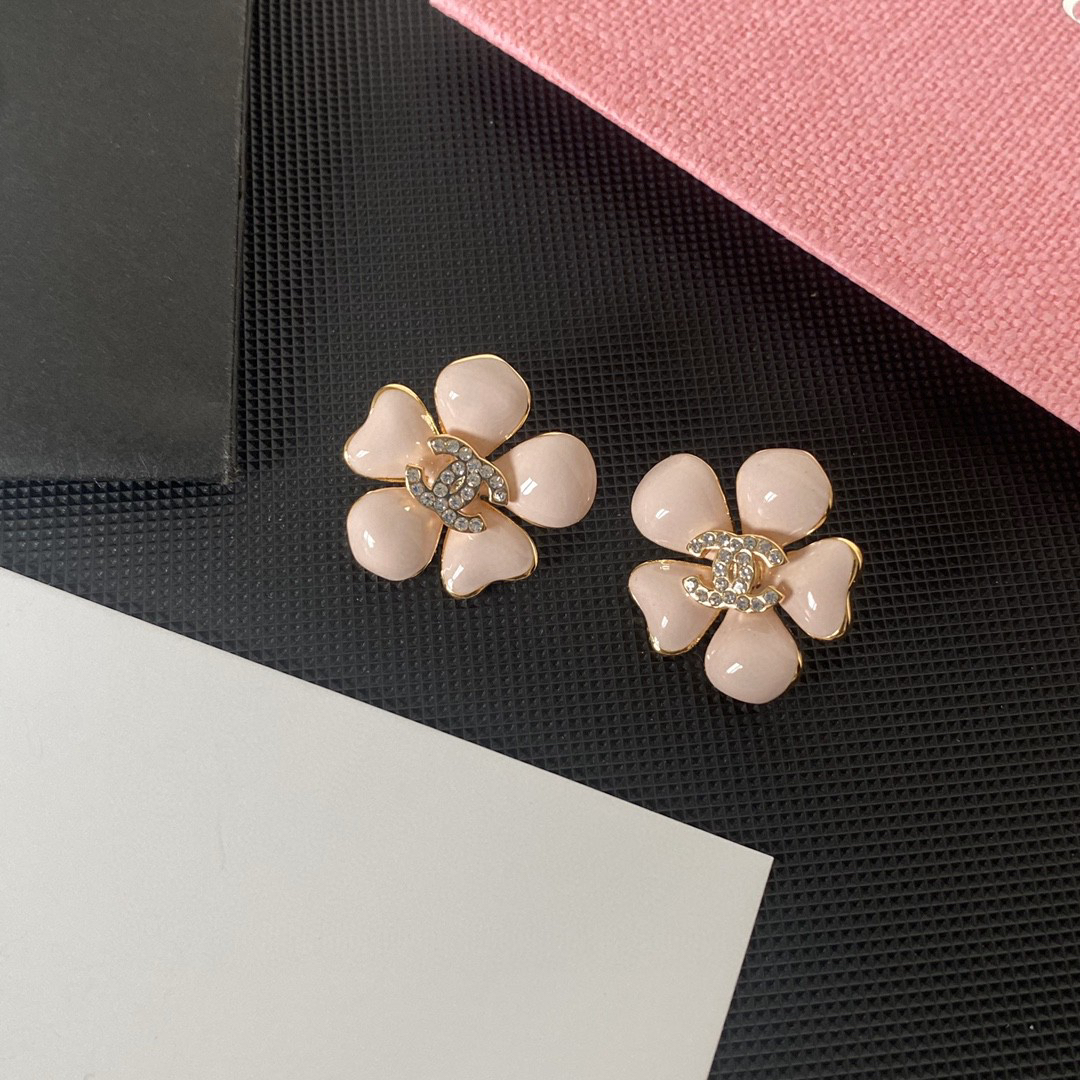 Chanel Pink Camellia Letter Earrings