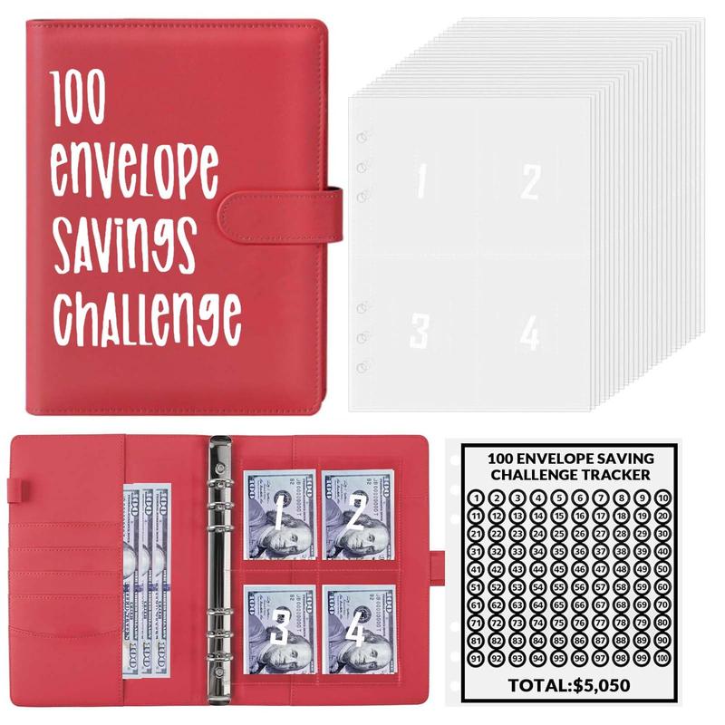 100 Envelope Challenge Binder Set-- A5 Money Saver Budget Binder Book with Cash Envelopes and SAVING CHALLENGE TRACKER