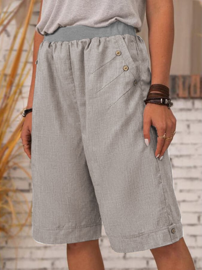 Women's Pure Color Casual Cotton Linen Shorts