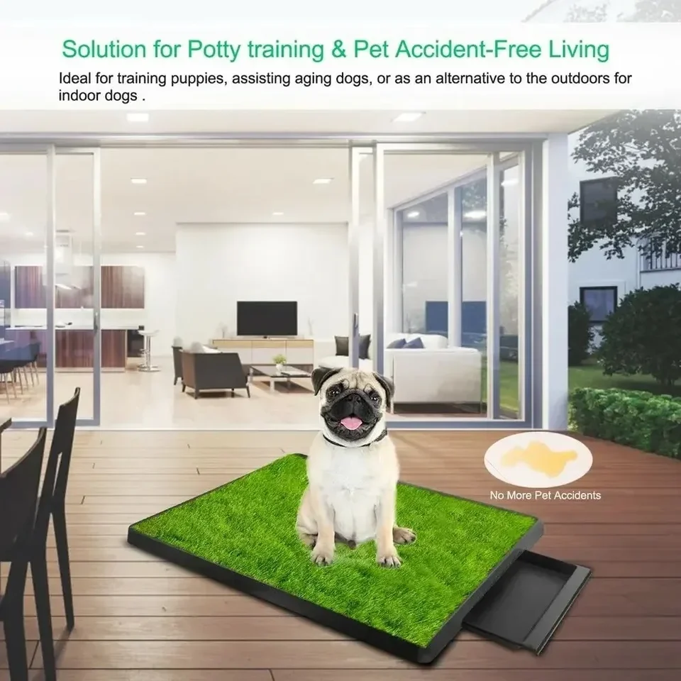 Pet Dog Toilet Portable Dog Potty Pan Anti-Splash 3 Layer Synthetic Grass Mesh Tray Toilet Puppy Kitten Urine Cleaning Tool