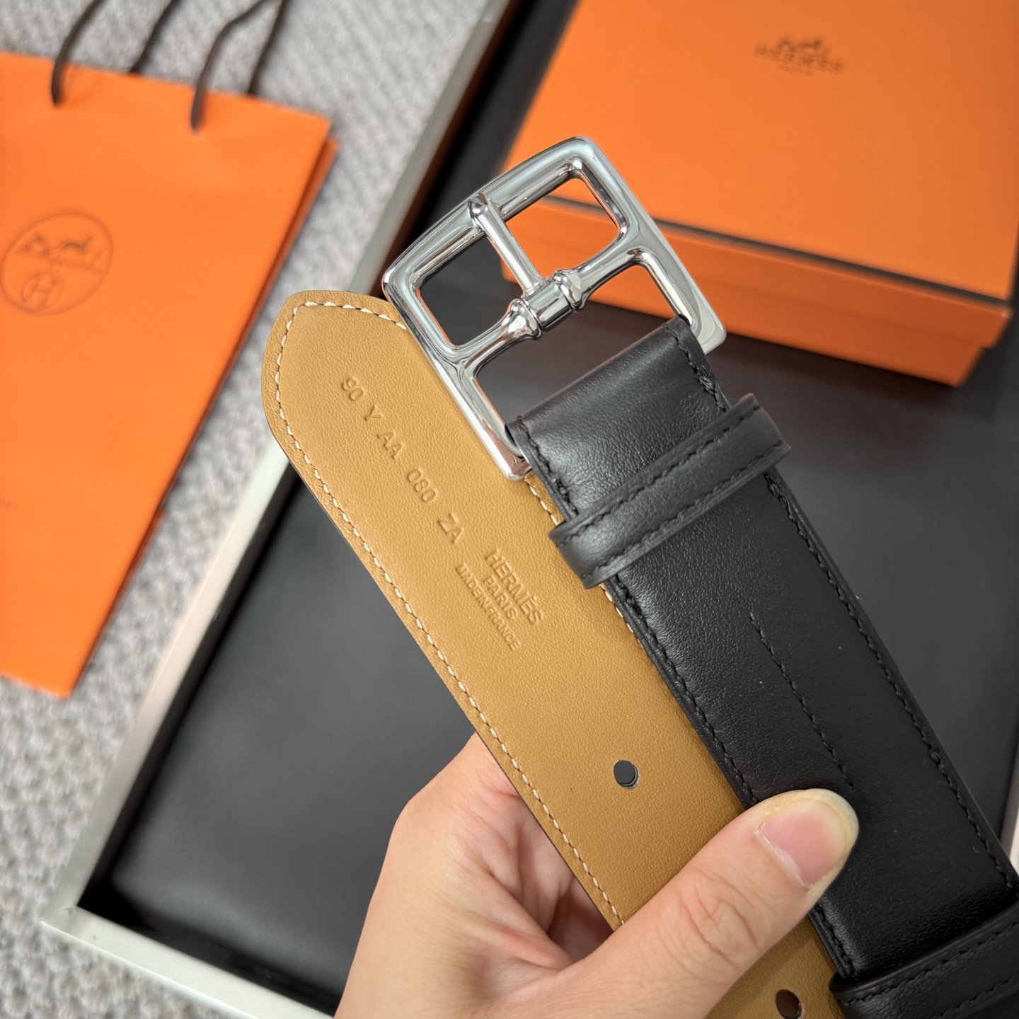 Hermès BoxTogo calfskin double-sided belt 3.2CM wide