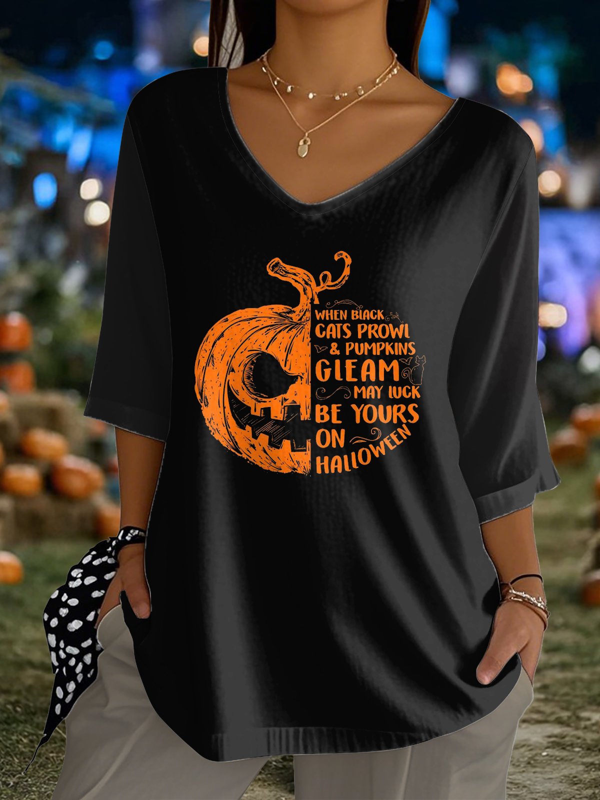 🔥Buy 3 Get 10% Off🔥Women's Pumpkin Print Casual Round Neck 3/4 Sleeves