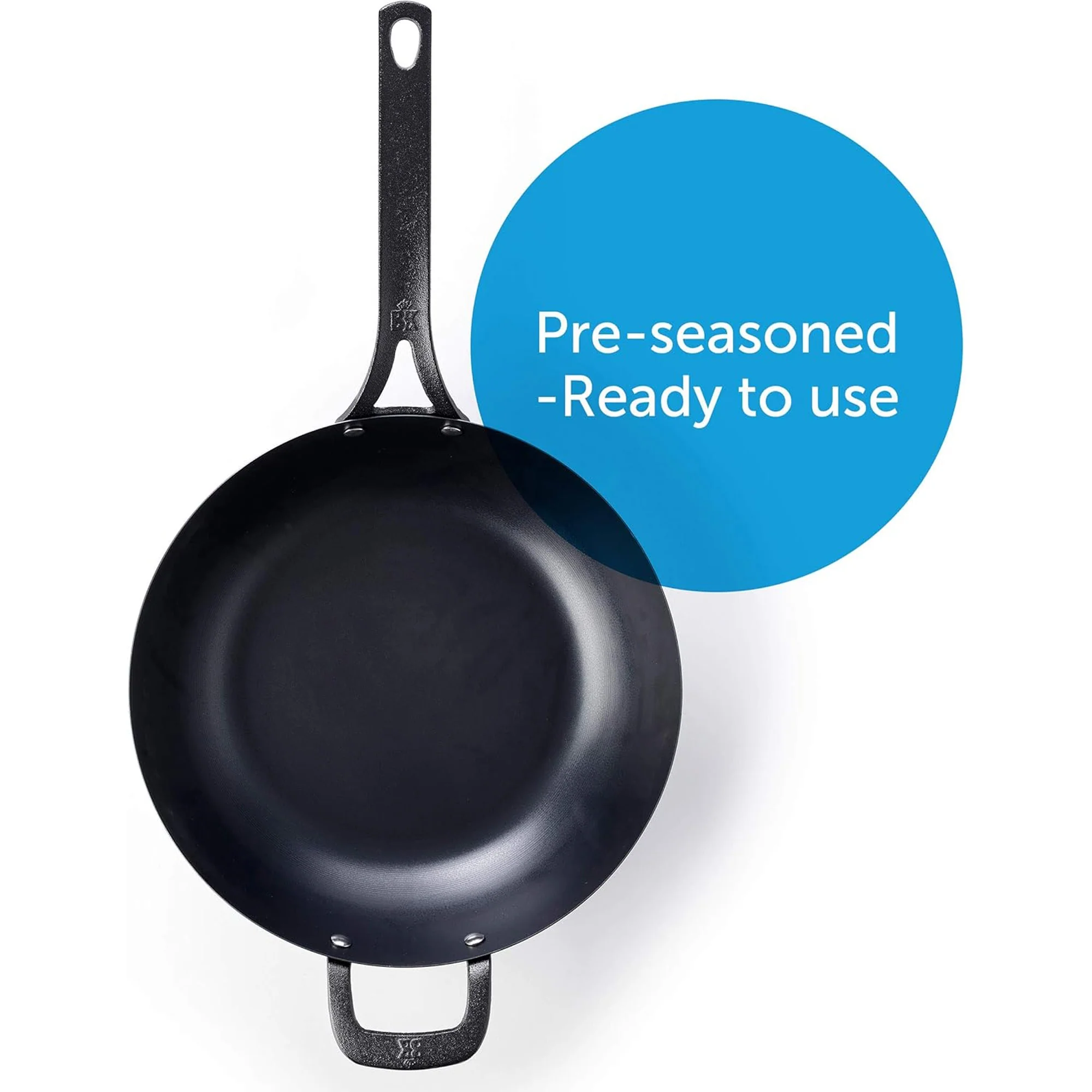 BK Pre-Seasoned Black Steel Carbon Steel Induction Compatible Wok, 12 Inches