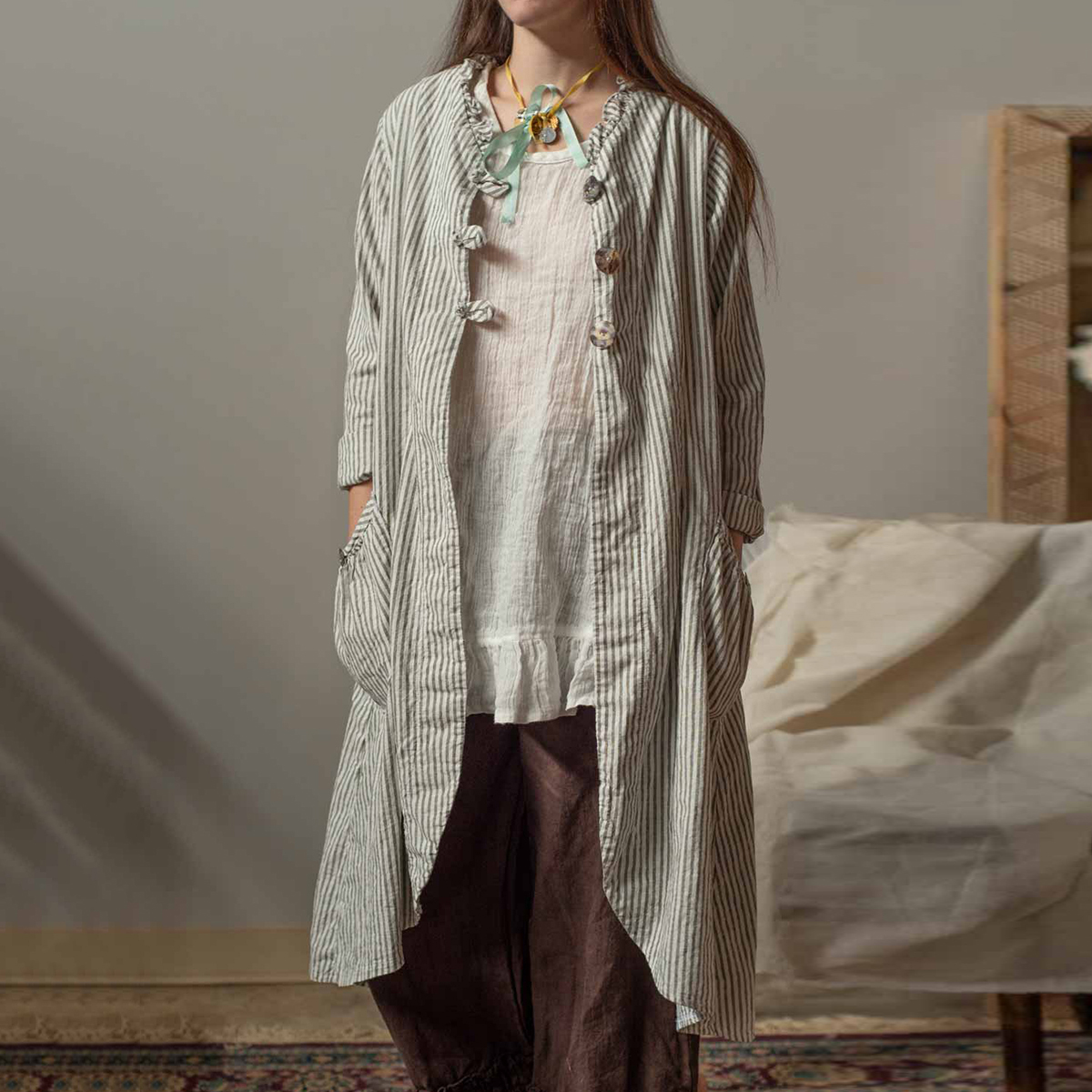 Vintage Stripes Stringy Selvedge Long Coat