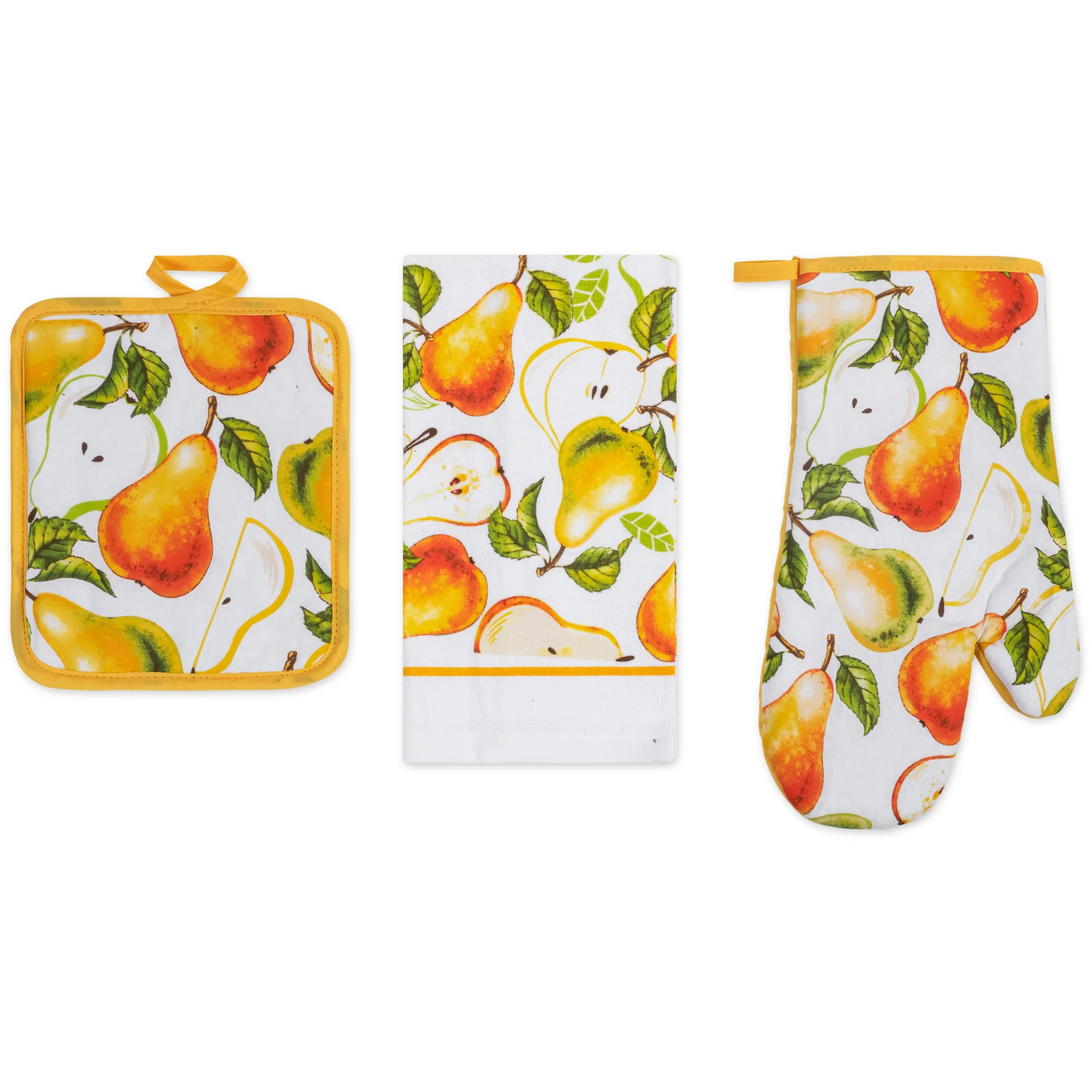 PREMIUS 3 Piece Printed Kitchen Linen Set, 1 Cotton Towel, 1 Pot Holder, 1 Oven Mitt