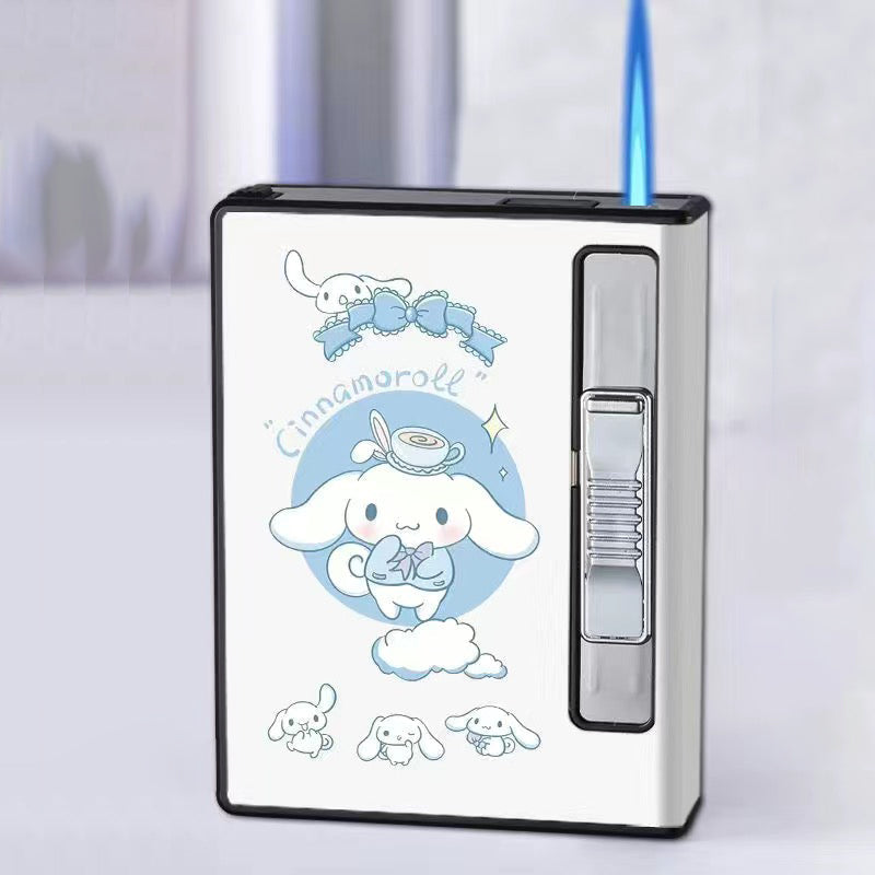 Cartoon Portable Storage Case Lighter 12Pcs Windproof Blue Flame.