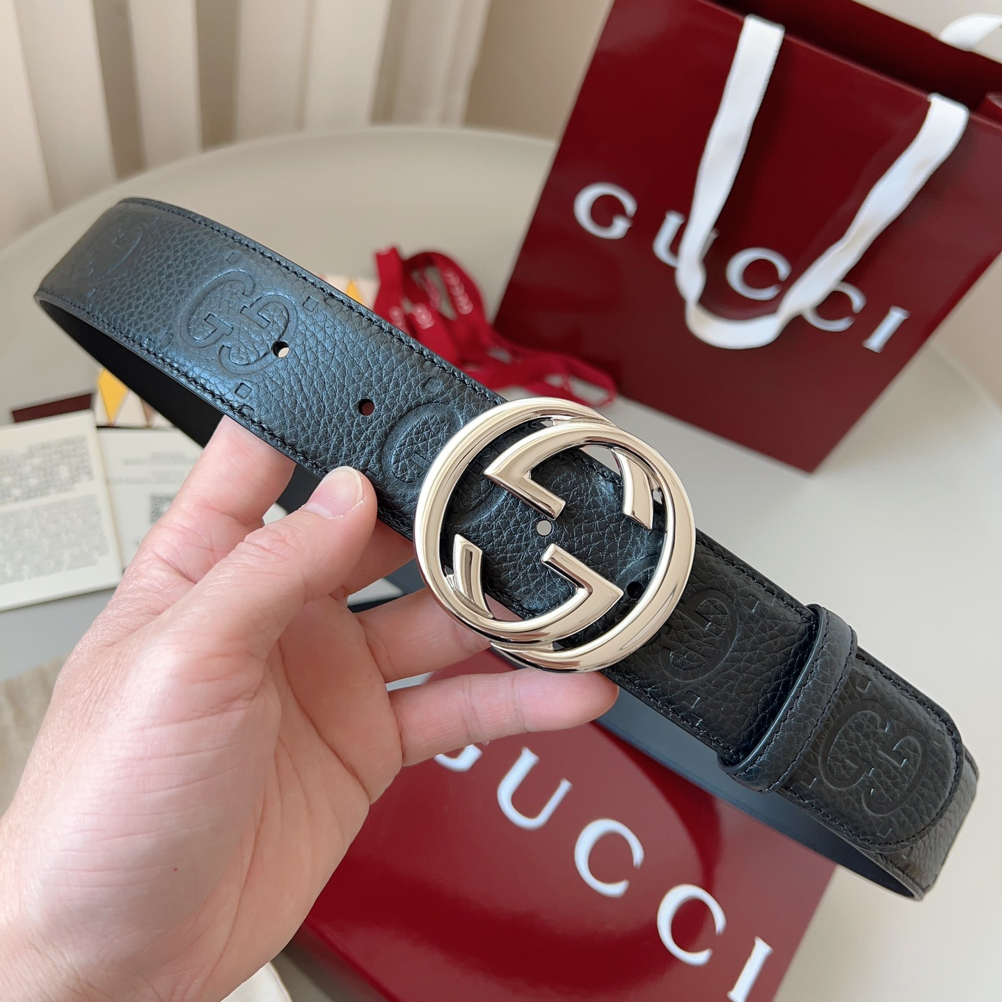 Gucci Interlocking Double G Buckle Printed Leather Belt 4.0CM Width