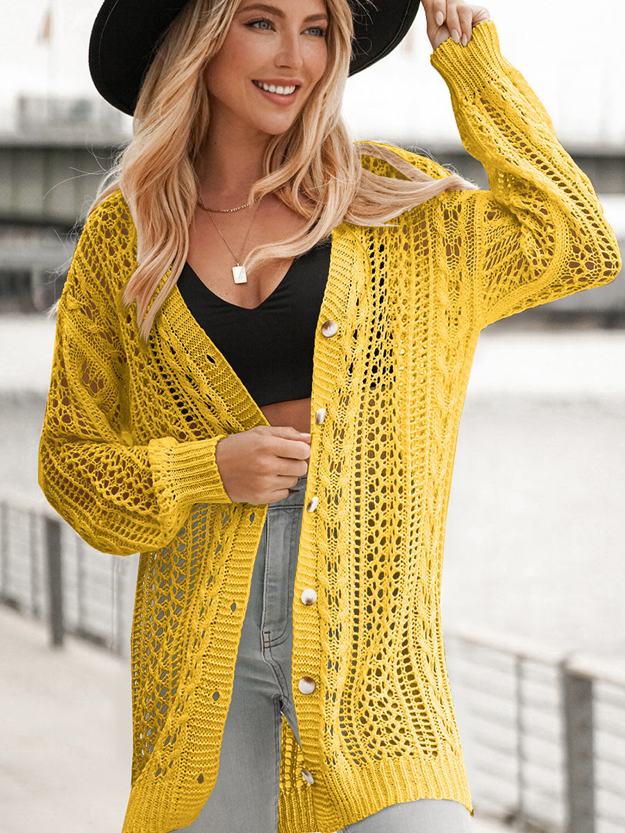 Solid Color Knitted Button Coat Cardigan Sweater for Women
