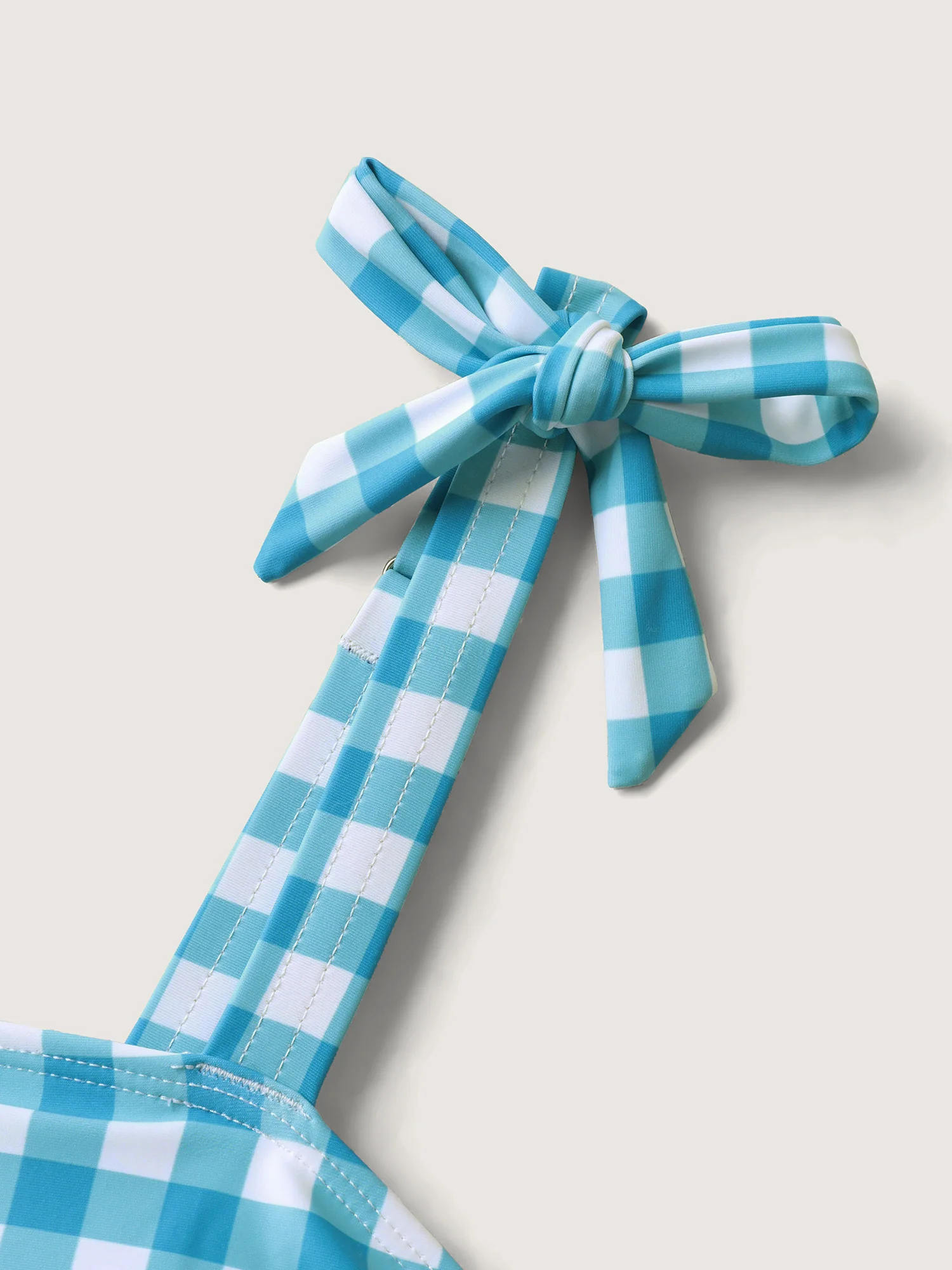 Checkered Twist Front Flared Swim Top