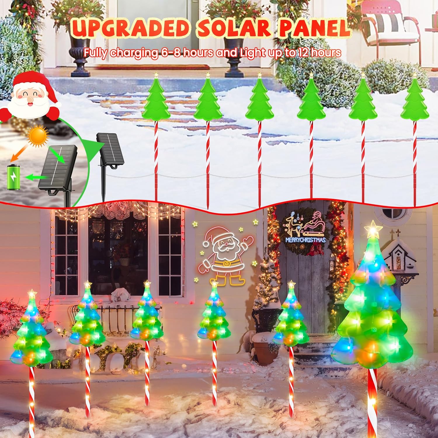 🎅2024 Christmas Promos🔥Colorful Solar Candy Cane Christmas Tree Lights with Bright 102 LED and 10 Modes