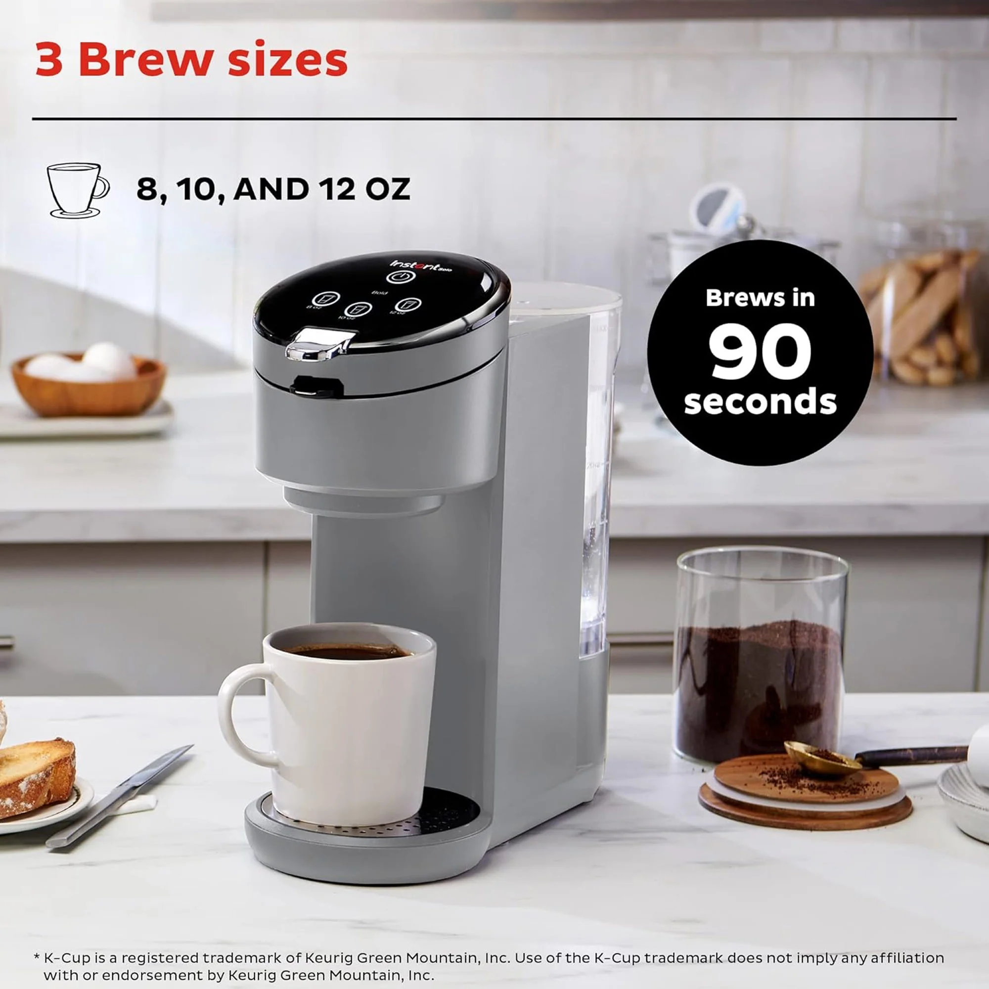 Instant Pot Single Serve K-Cup Pod Compatible Coffee Maker with Reusable Pod, 8-12oz, Grey