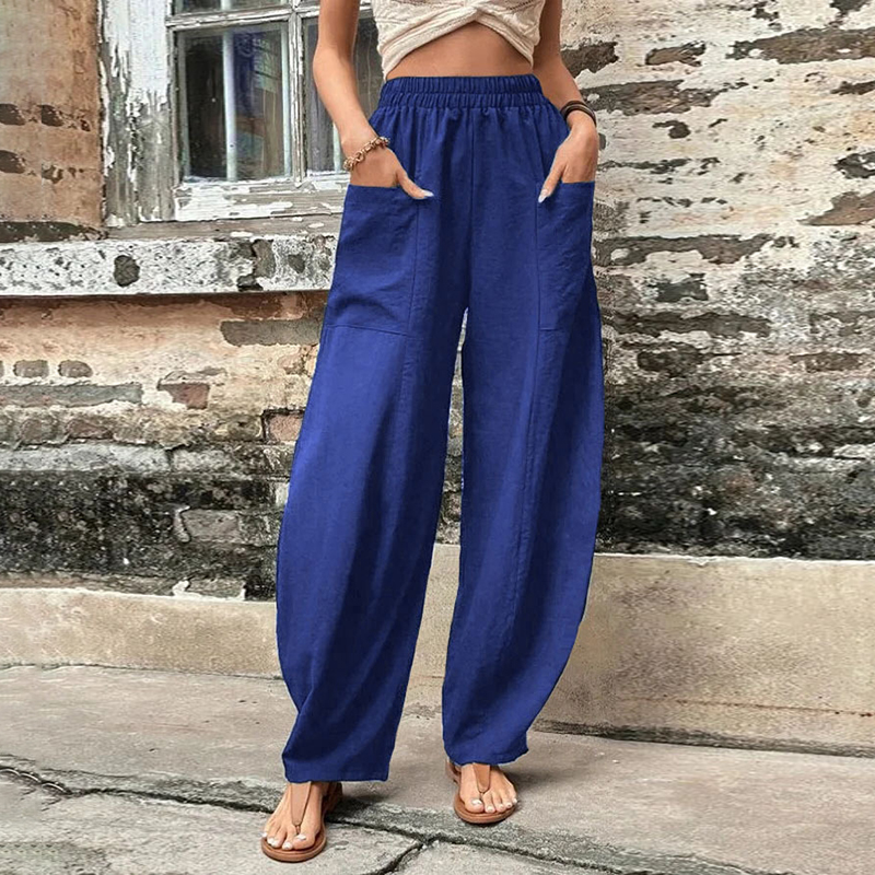 Solid Pocket Loose Casual Pants