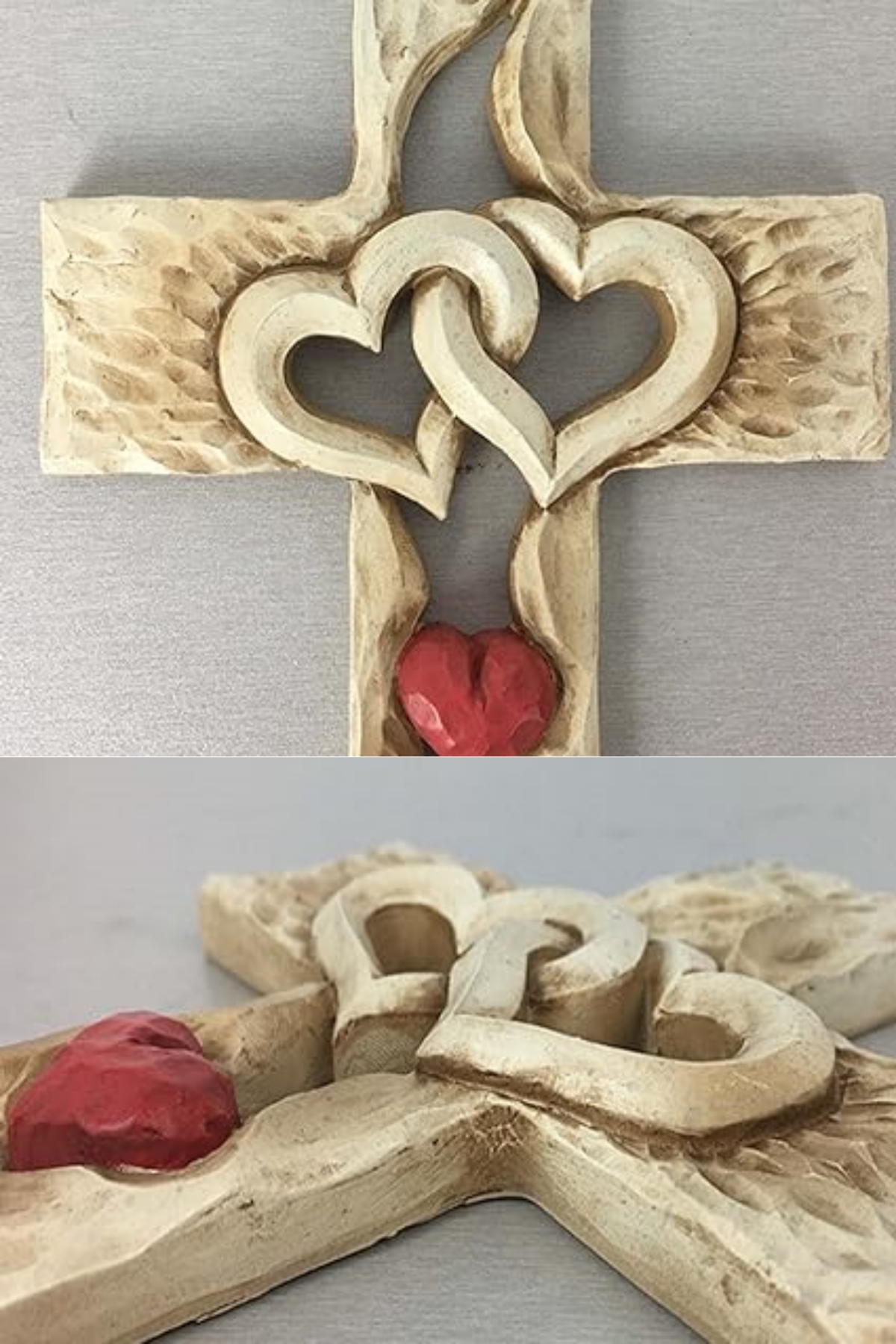 💞Carved wooden cross - intertwined hearts  - Carved from natural wood