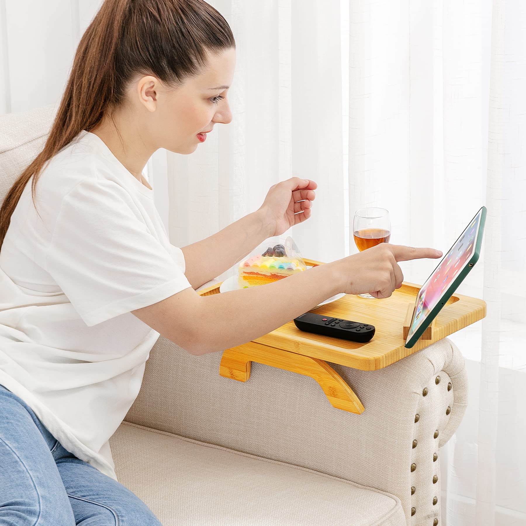 Foldable Couch Tray, Bamboo Sofa Clip on Side Table