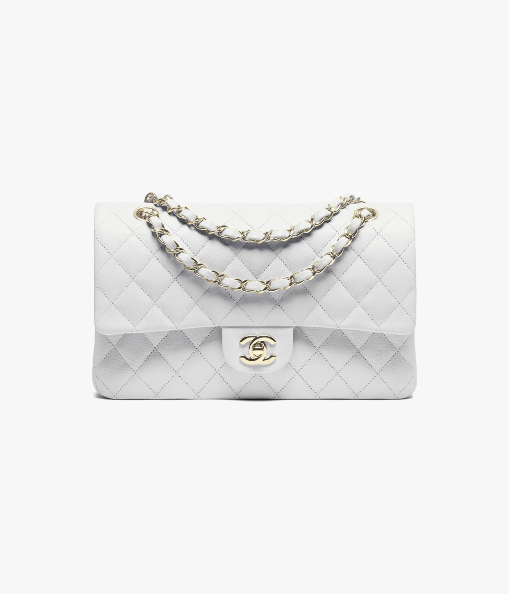 Chanel Classic 11.12 Bag Grained Shiny Calfskin & Gold Metal Light Grey A01112-B10583-NAAUH