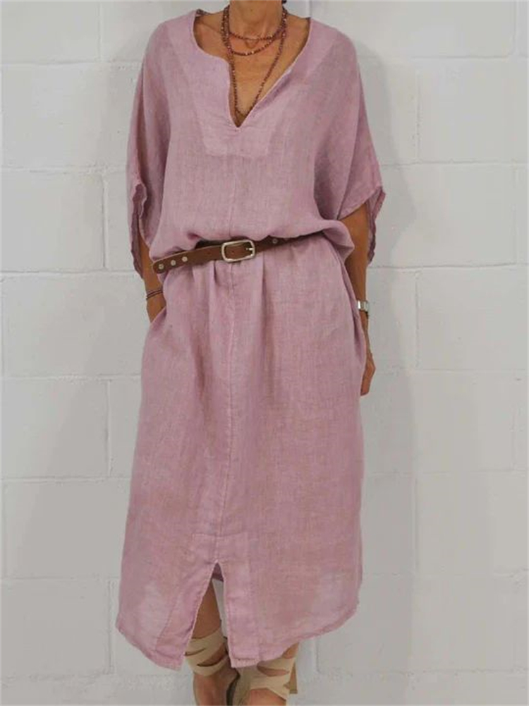 Oversize Notch Neck Woven Maxi Dress