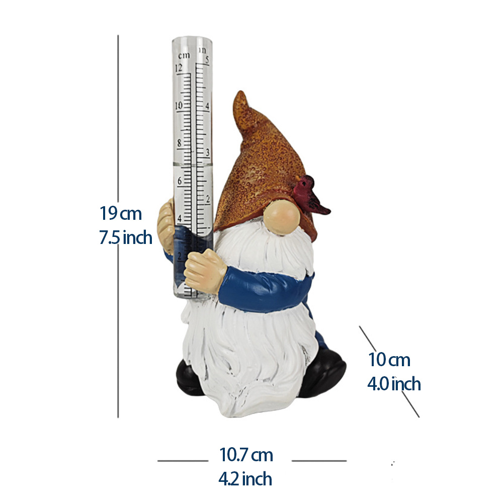 1pc Resin Gnome Rain Gauges, Resin Gnome Garden Statue With A Plastic Rain Gauge, Hand Painted Gnome Sculpture Water Gauge For Rain