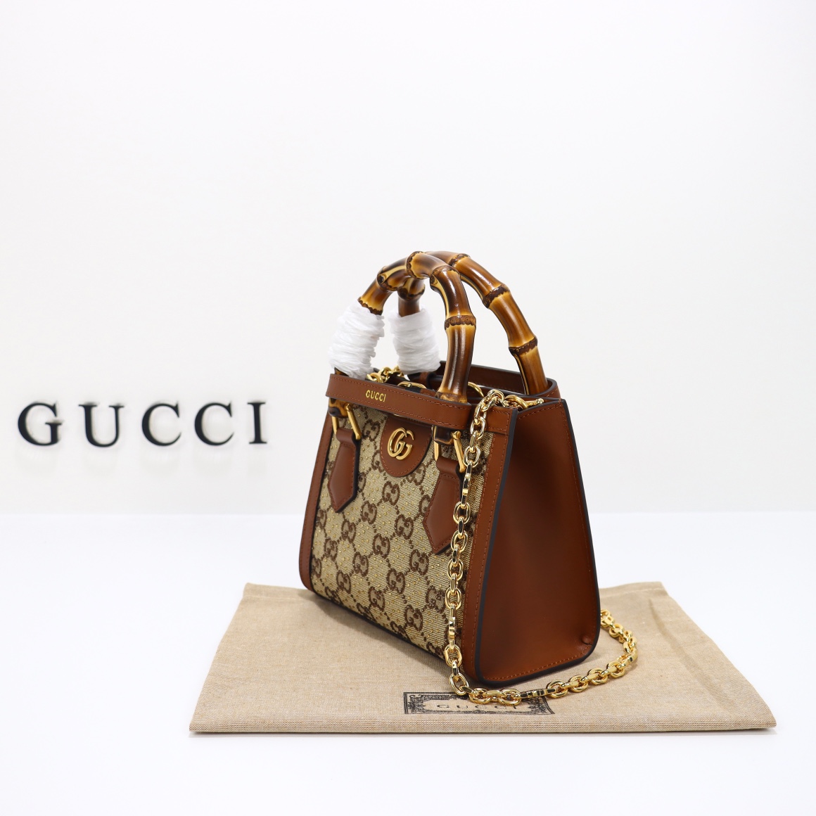 Gucci Diana series bamboo crystal small tote bag‎707449 21HRG 2687