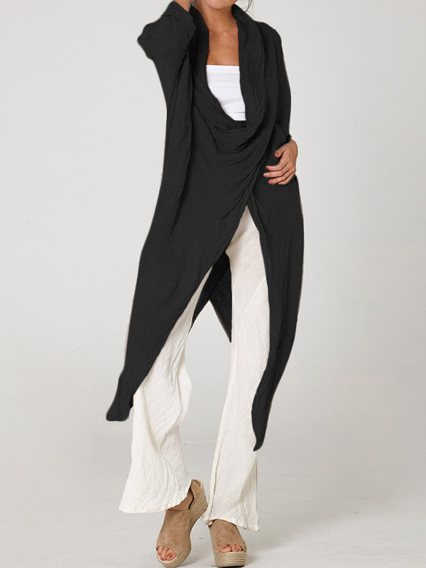 Vintage Linen Blend Long Sleeve Pile Collar Asymmetrical Cardigan