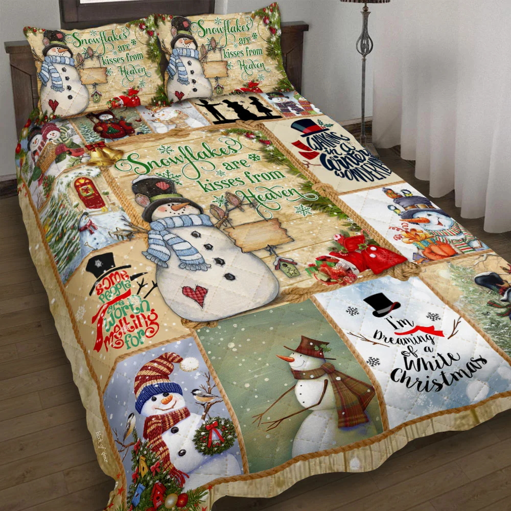 Snowflakes Are Kisses from Heaven , Snowman Quilt Bed Set