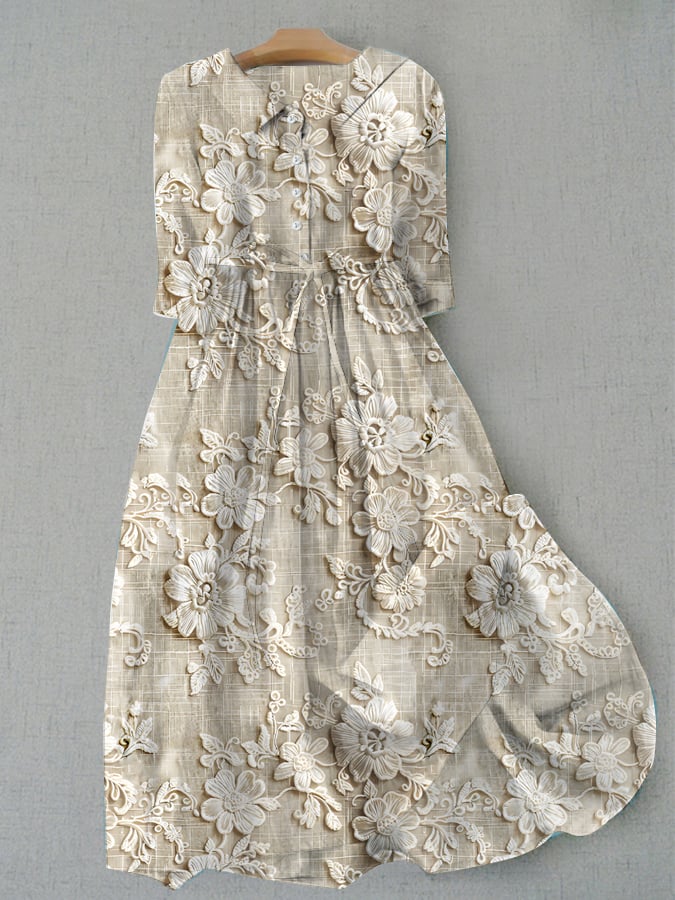 Women's Casual Floral Embroidery Print Lace-Up Dress