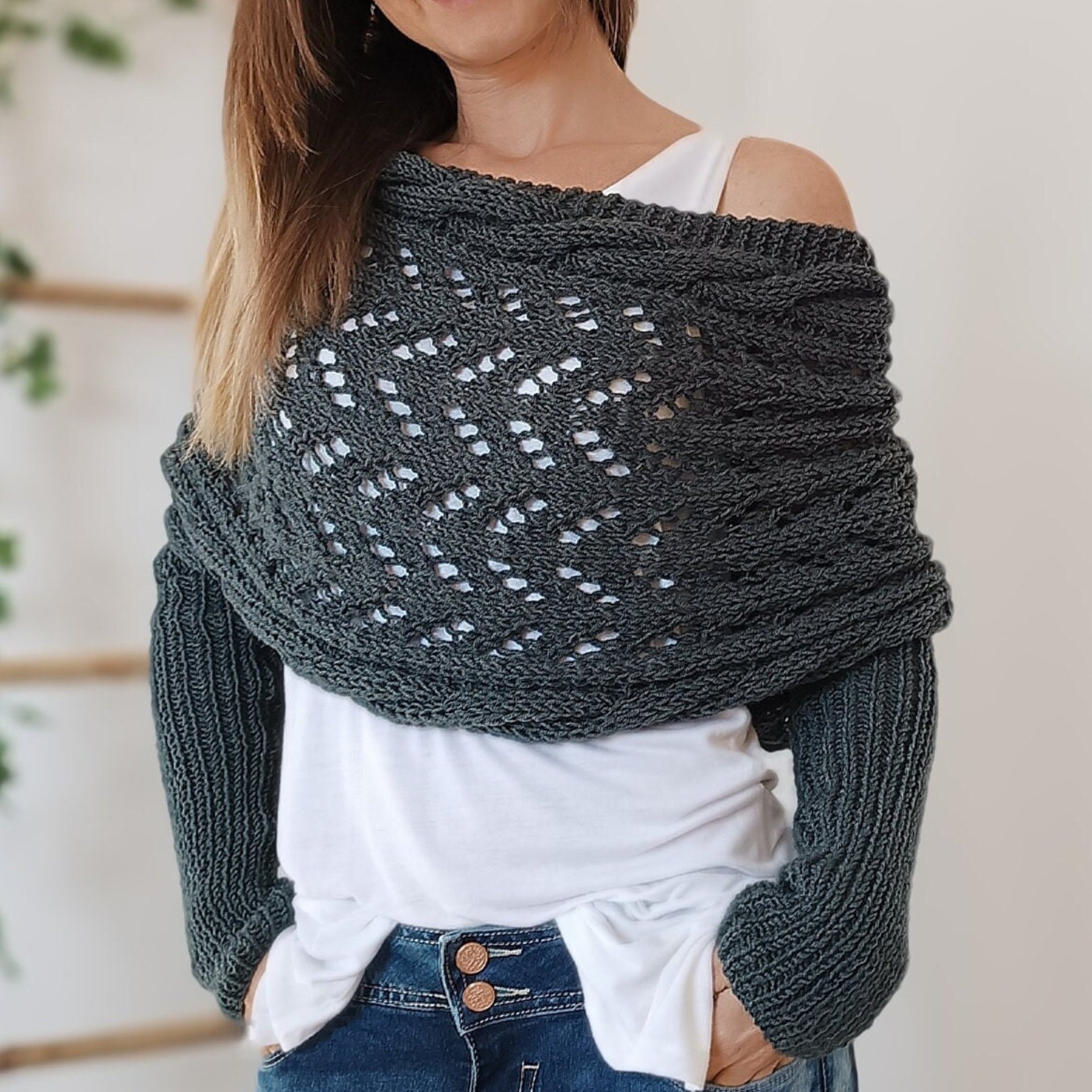 ON SALE🔥Scarf With Sleeves, Knitted Cable Wrap