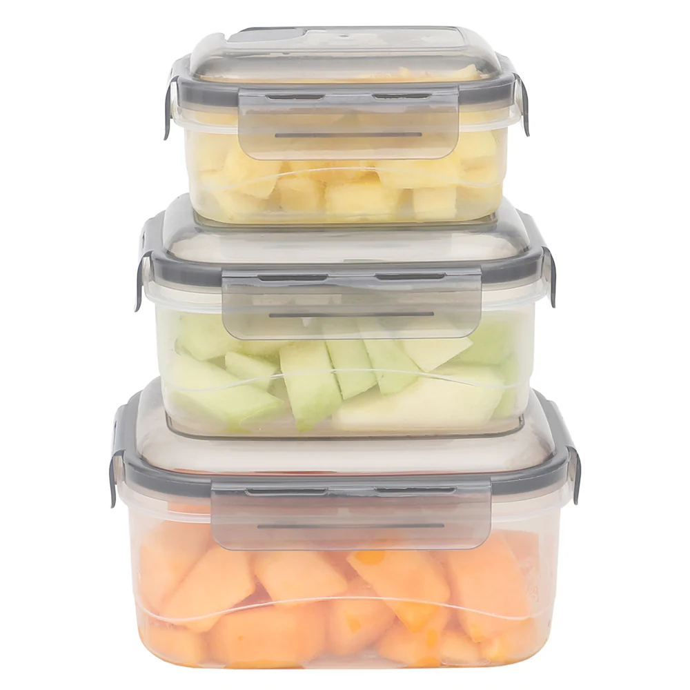 Home Basics 6 Pieces Locking Rectangle Food Storage Containers with Grey Steam Vented Lids