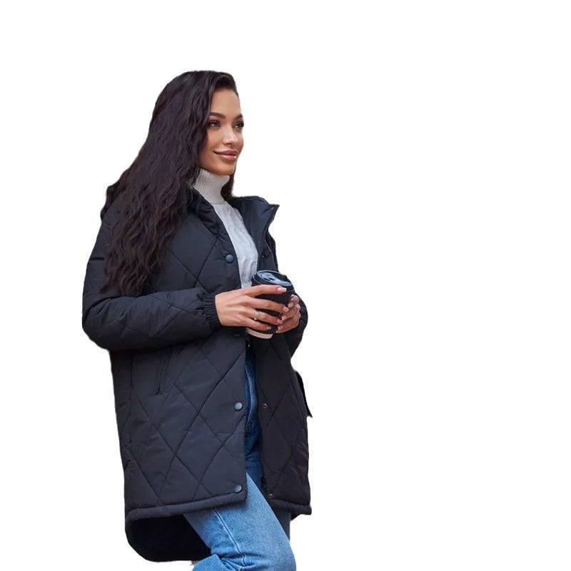 Slim-Fit Baseball Cotton-Padded Jacket with a Plaid Pattern